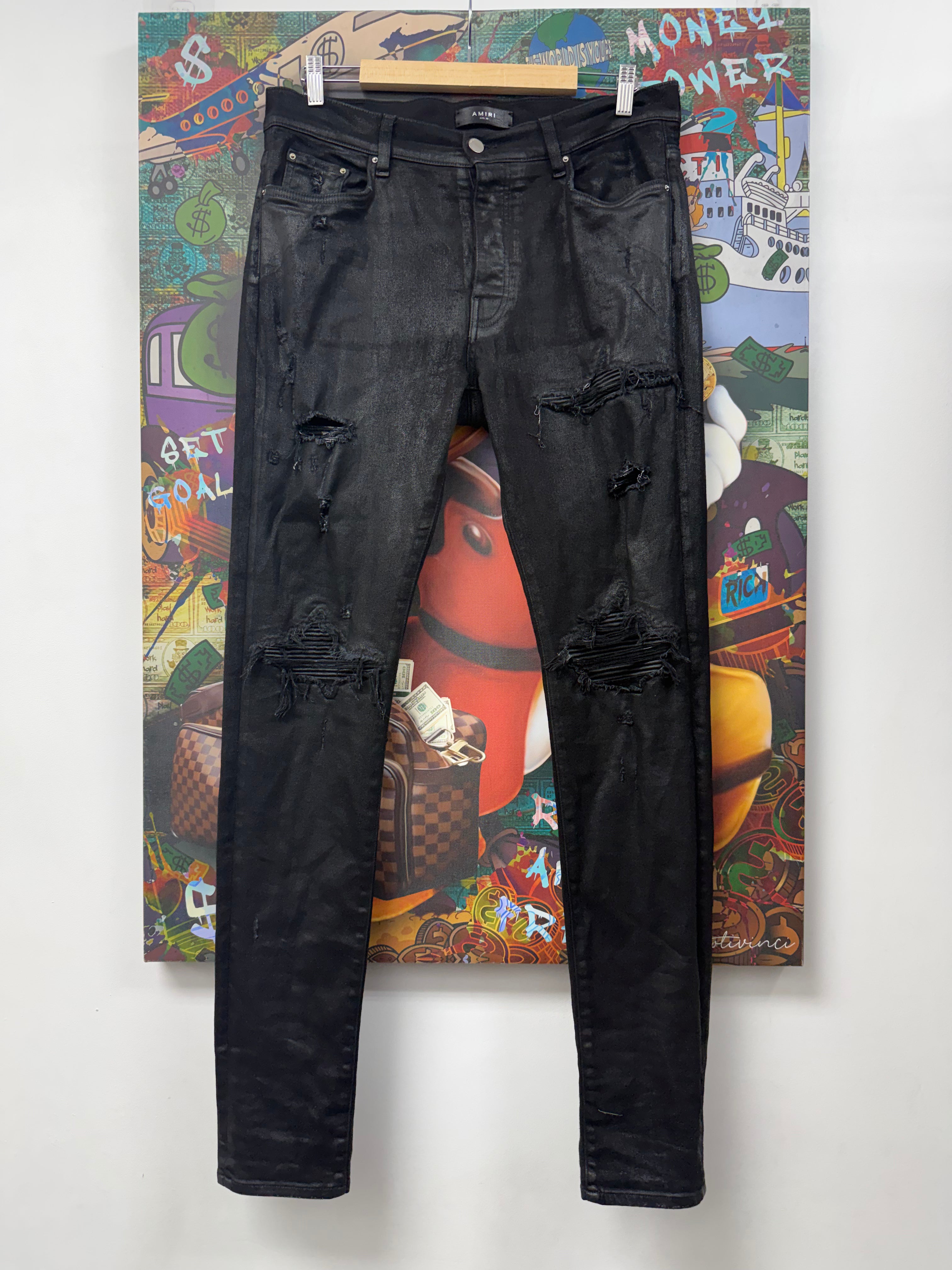 Amiri MX1 Black Wax Patch Jeans