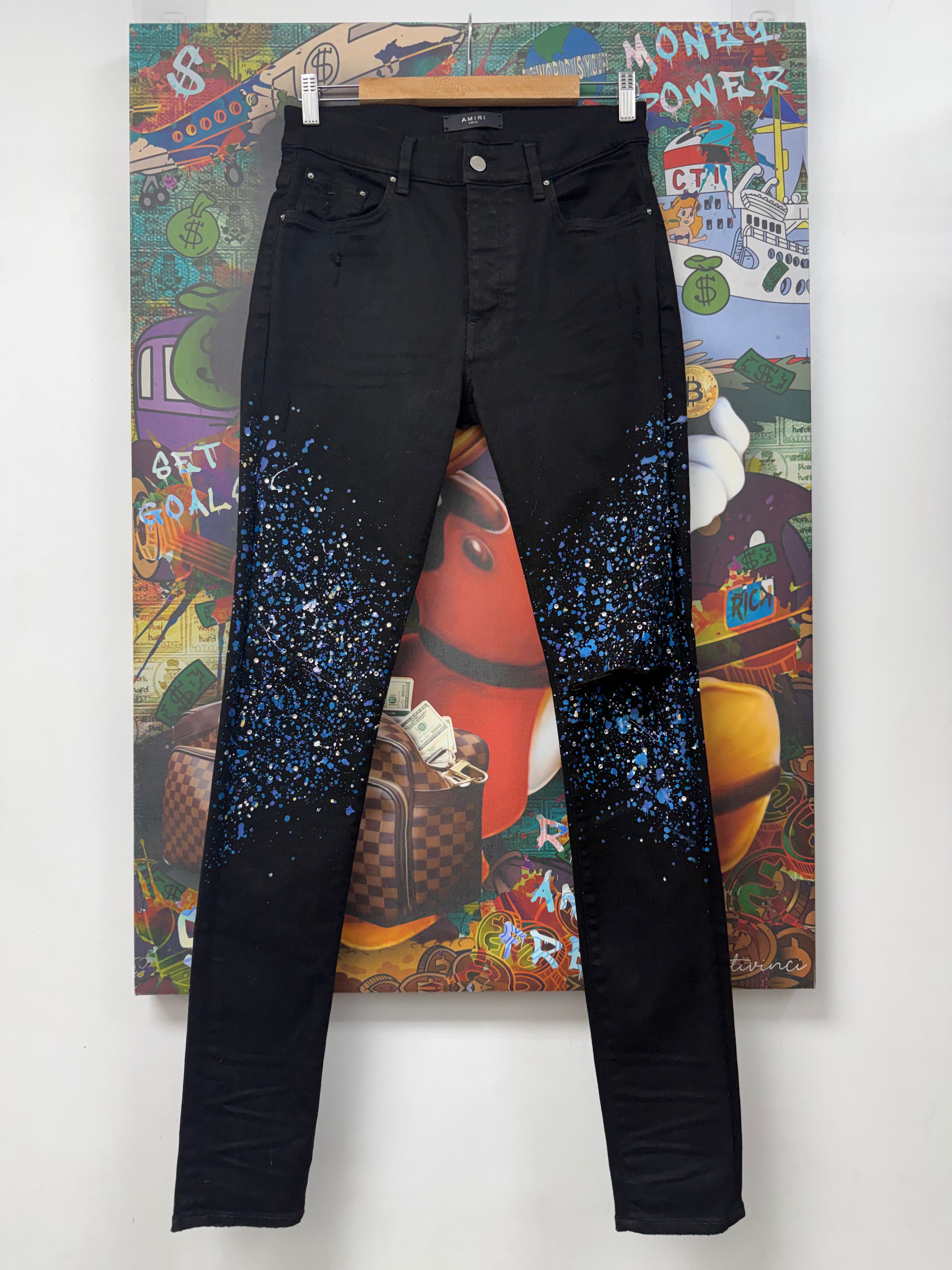 Amiri Black Crystal Paint Splatter Jeans
