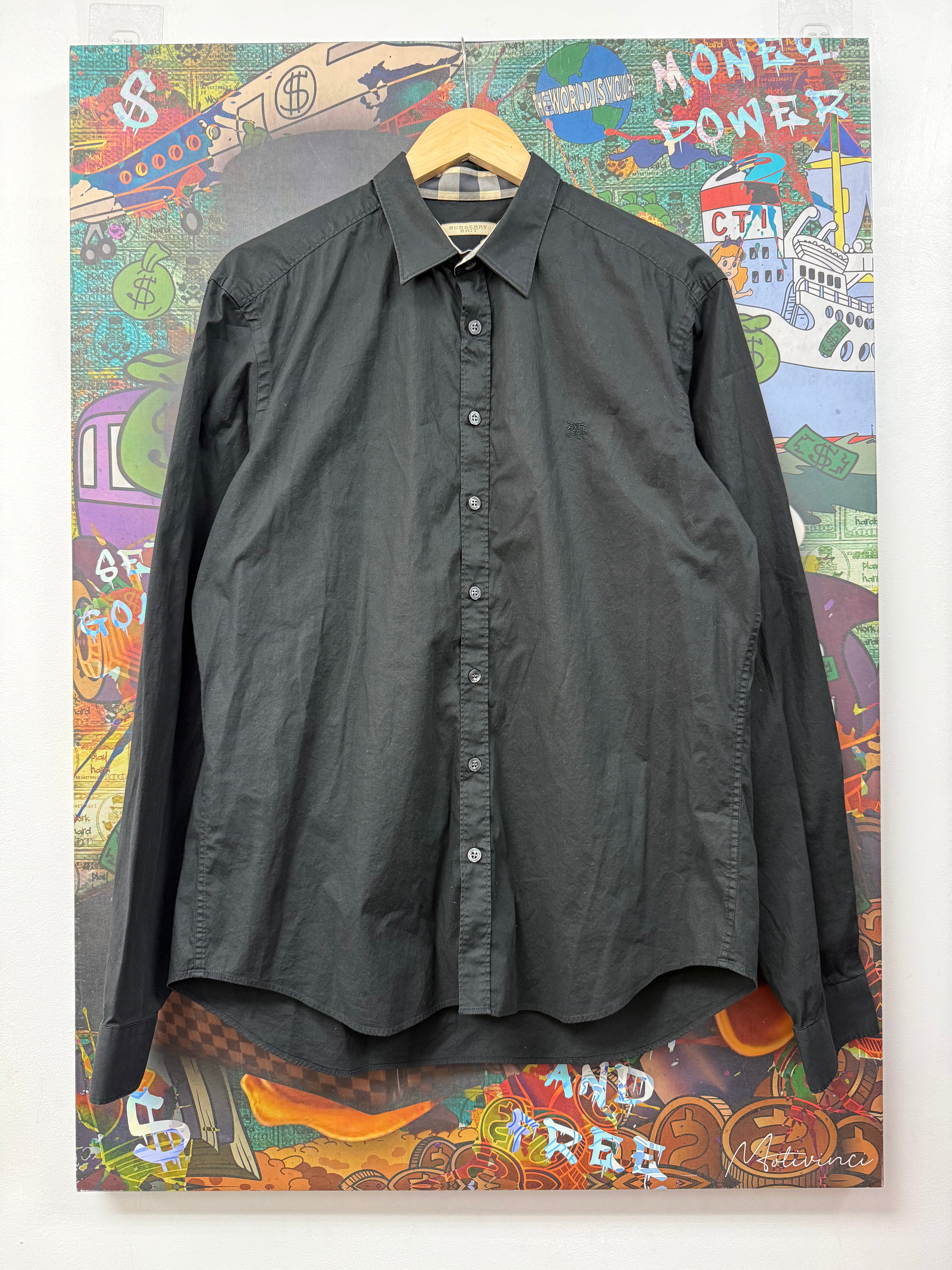 Burberry Black Neck Monogram Button Up