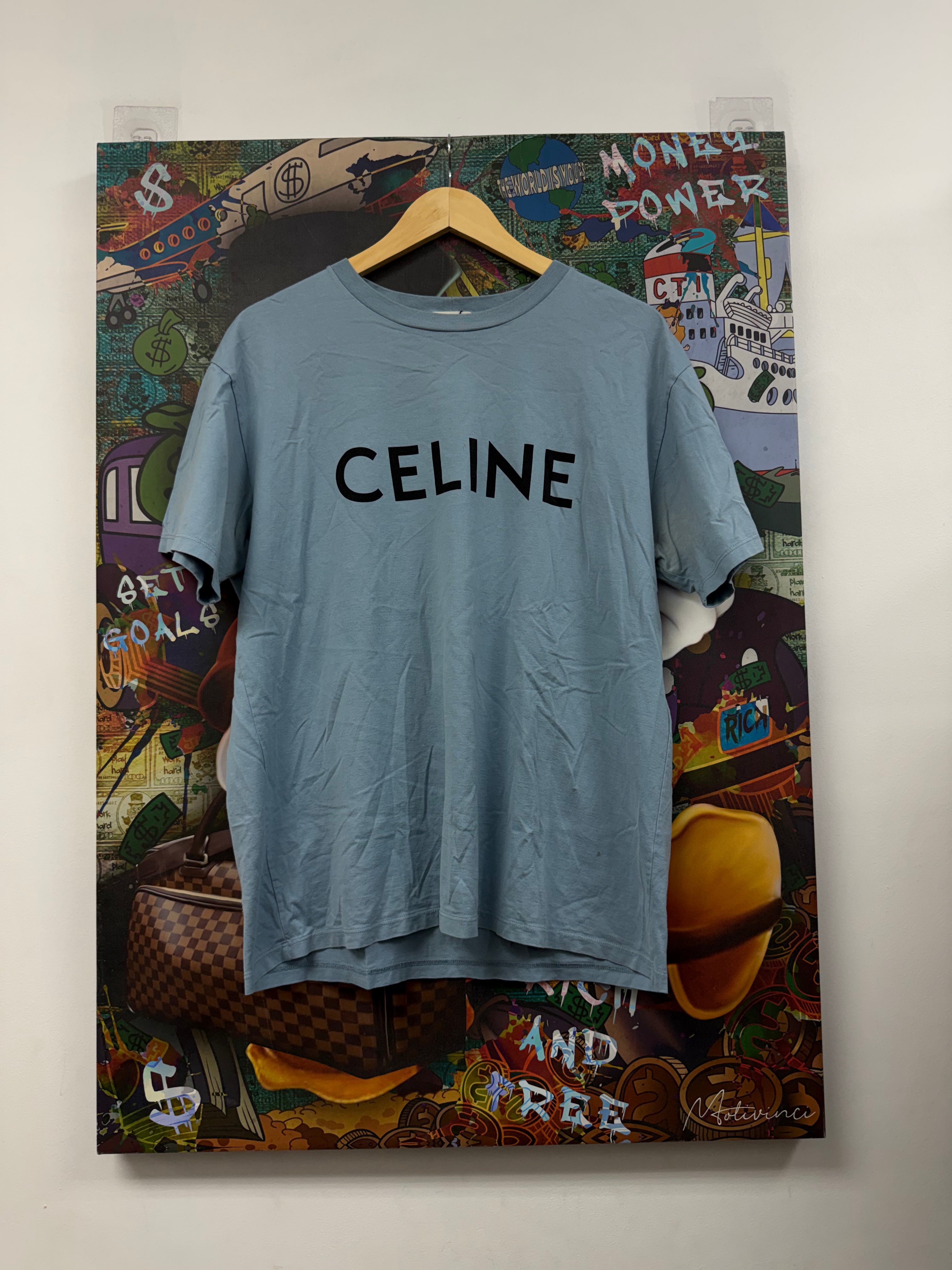 Celine Baby Blue Black Tee