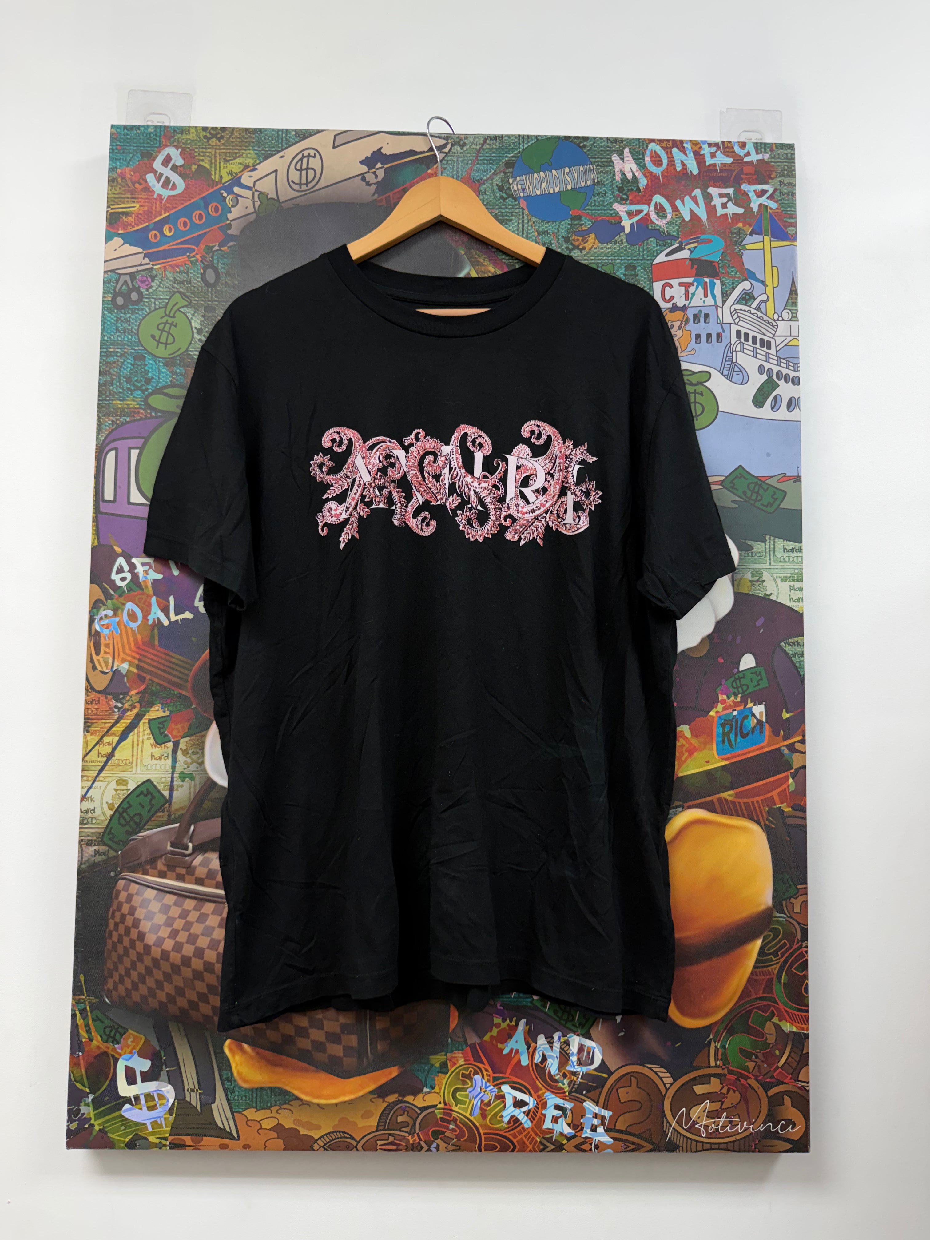 Amiri Black Dust Pink Floral Dragon Tee