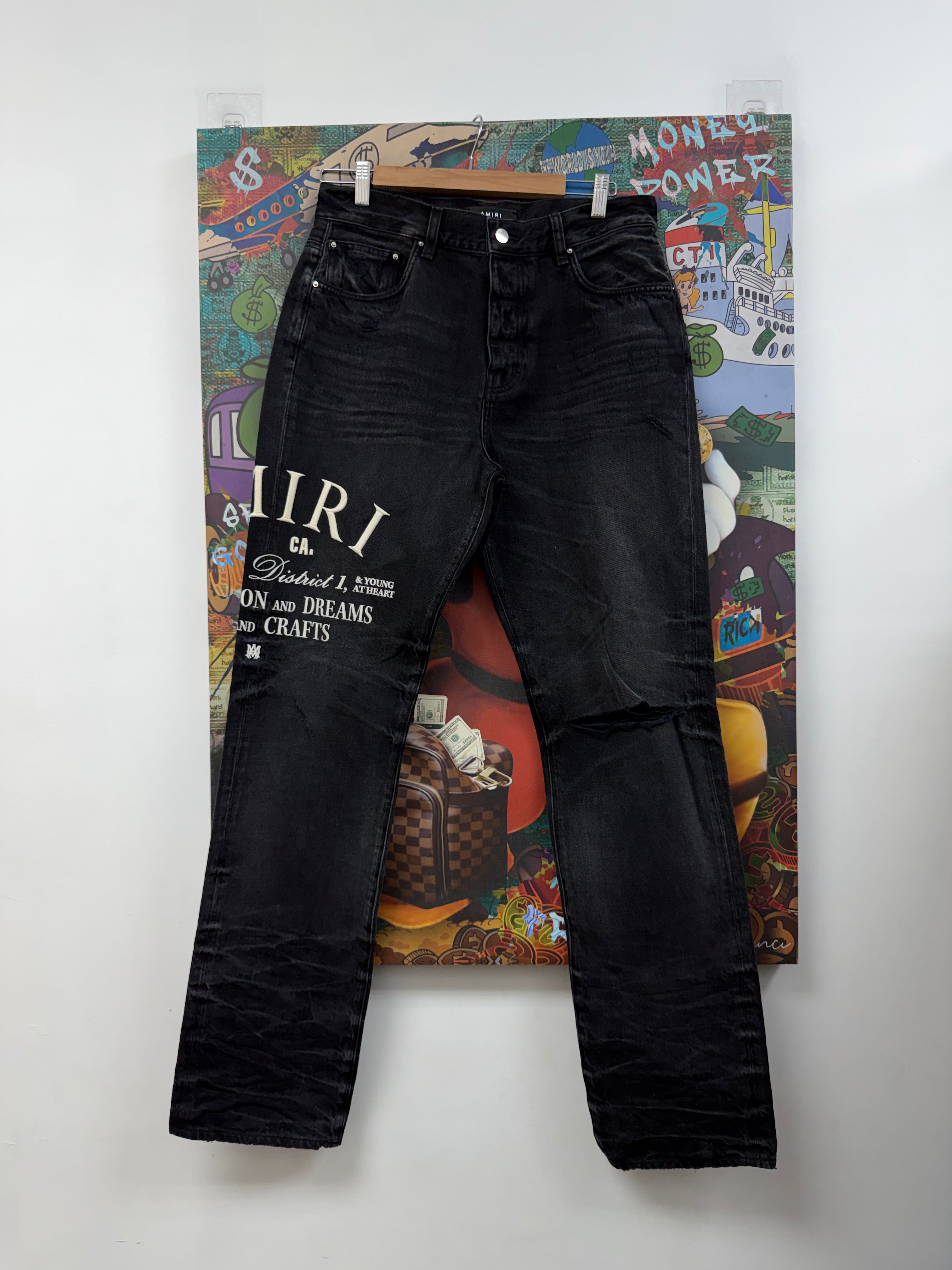 Amiri Black Wash Cream Arc Logo Jeans