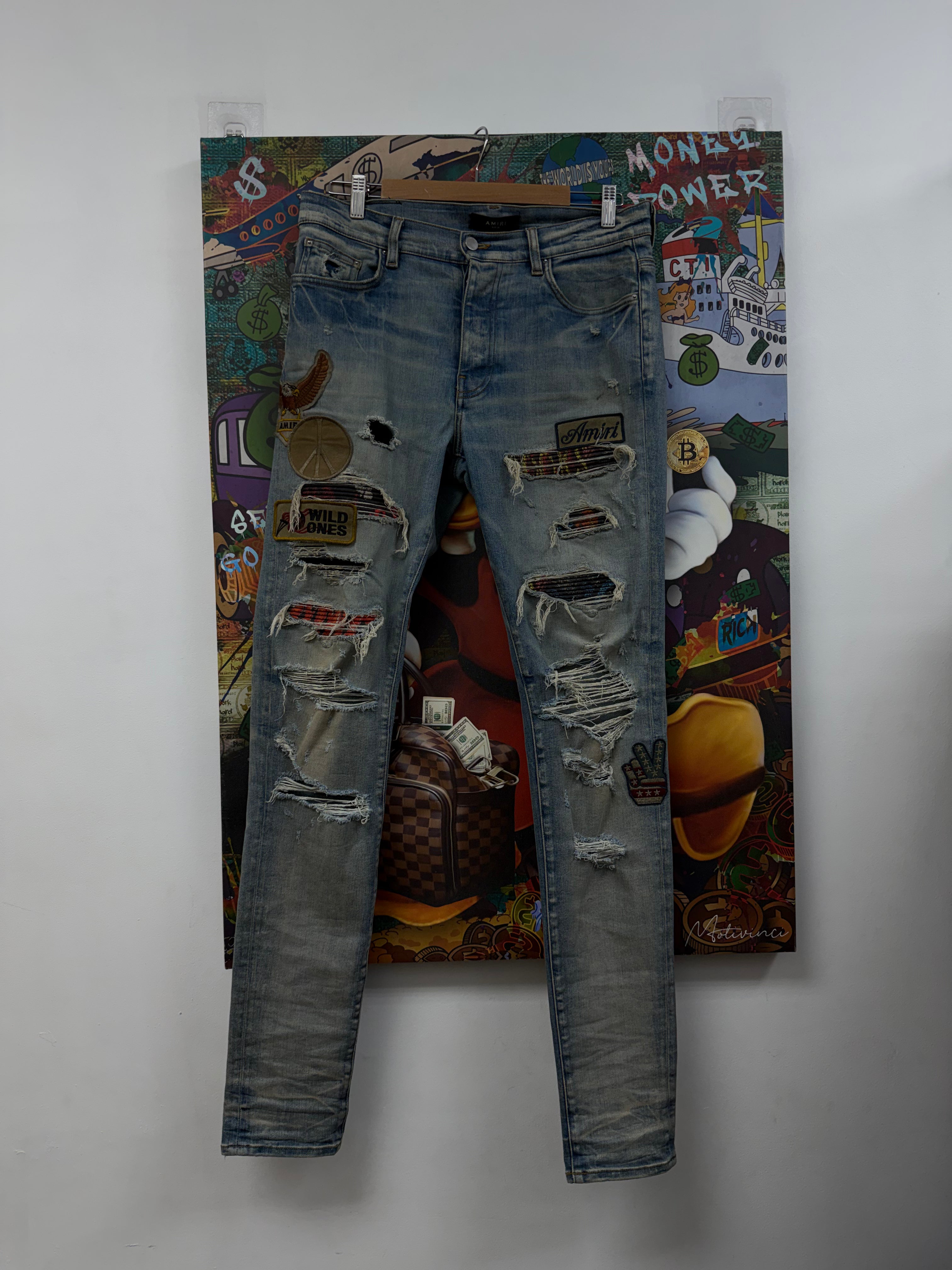 Amiri Light Wash Biker Patch Jeans