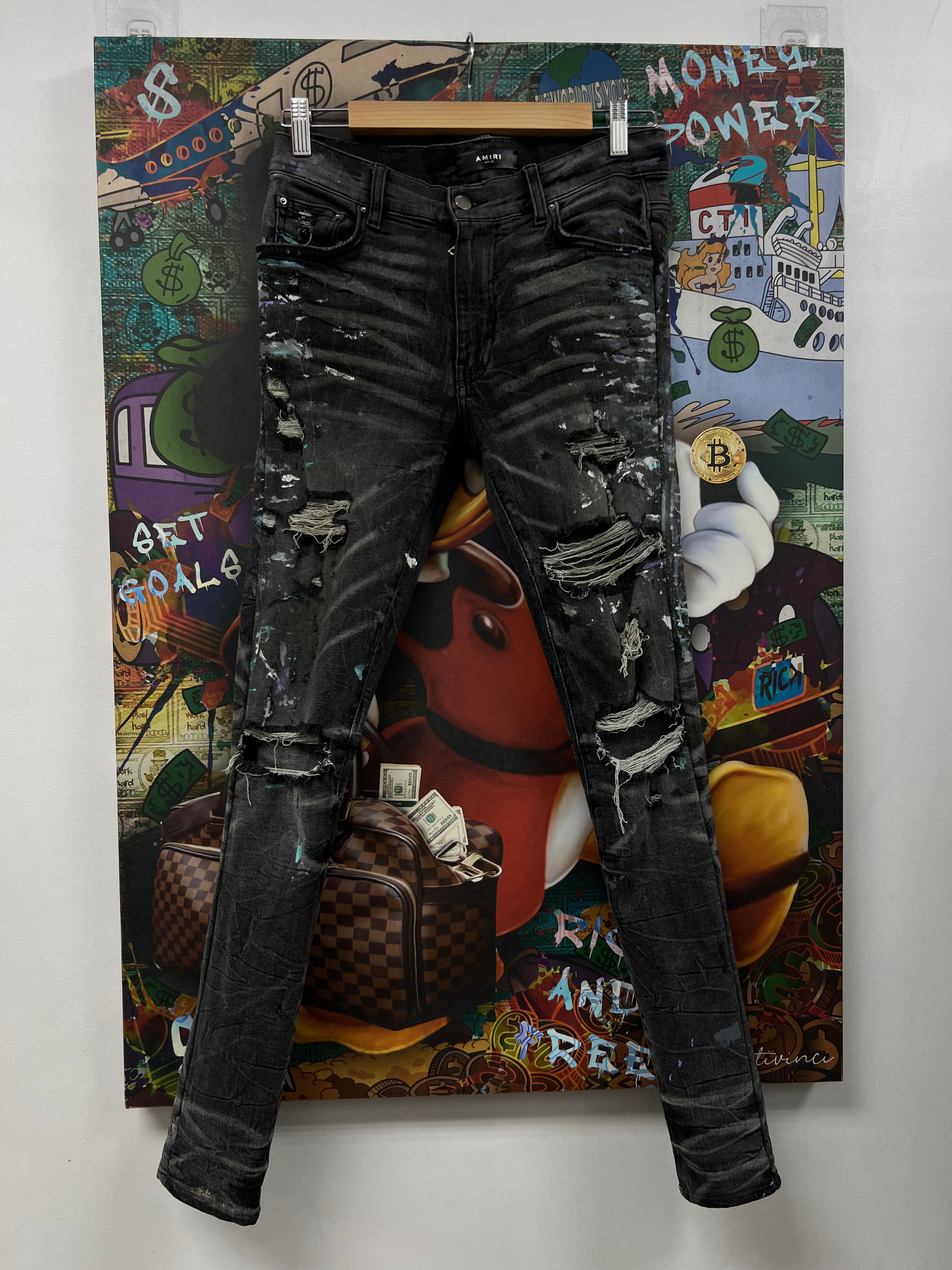 Amiri Grey Paint Splatter (Zipper) Jeans