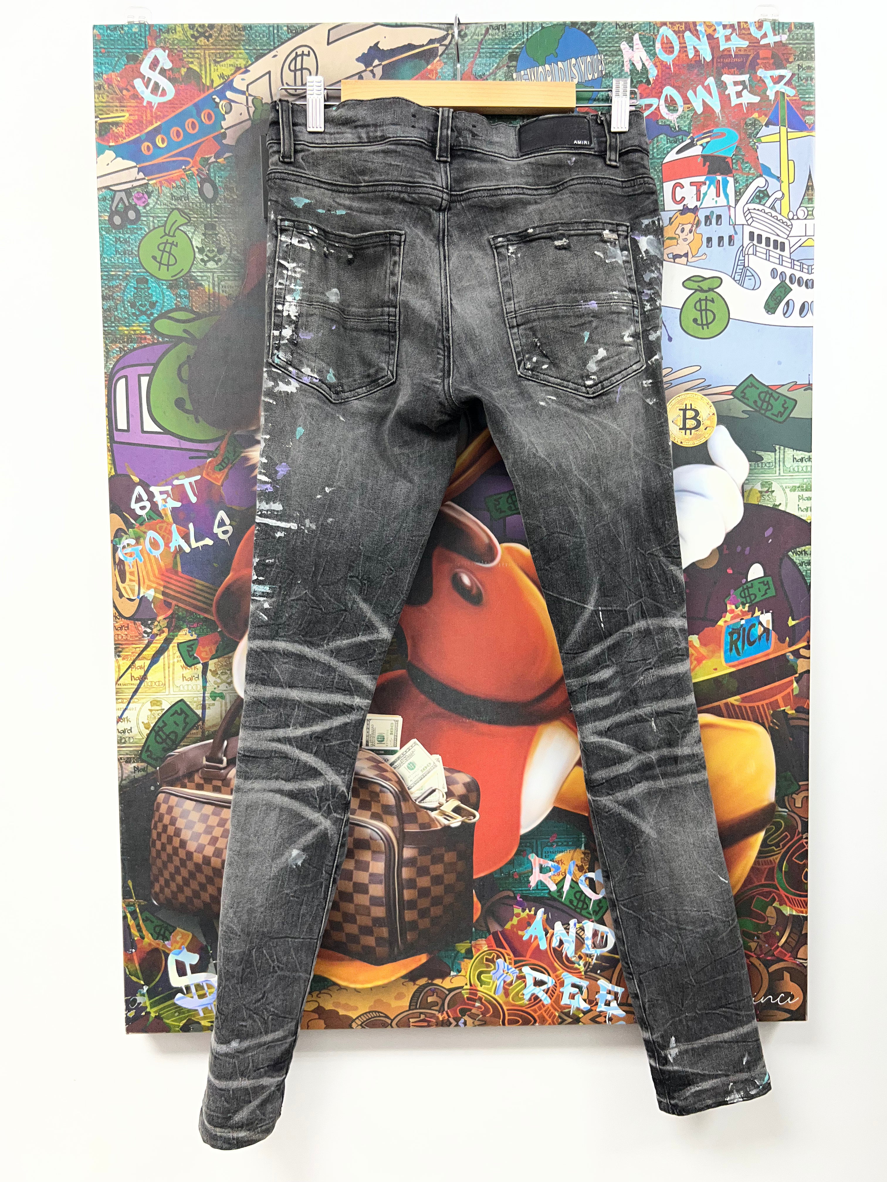 Amiri Grey Paint Splatter (Zipper) Jeans