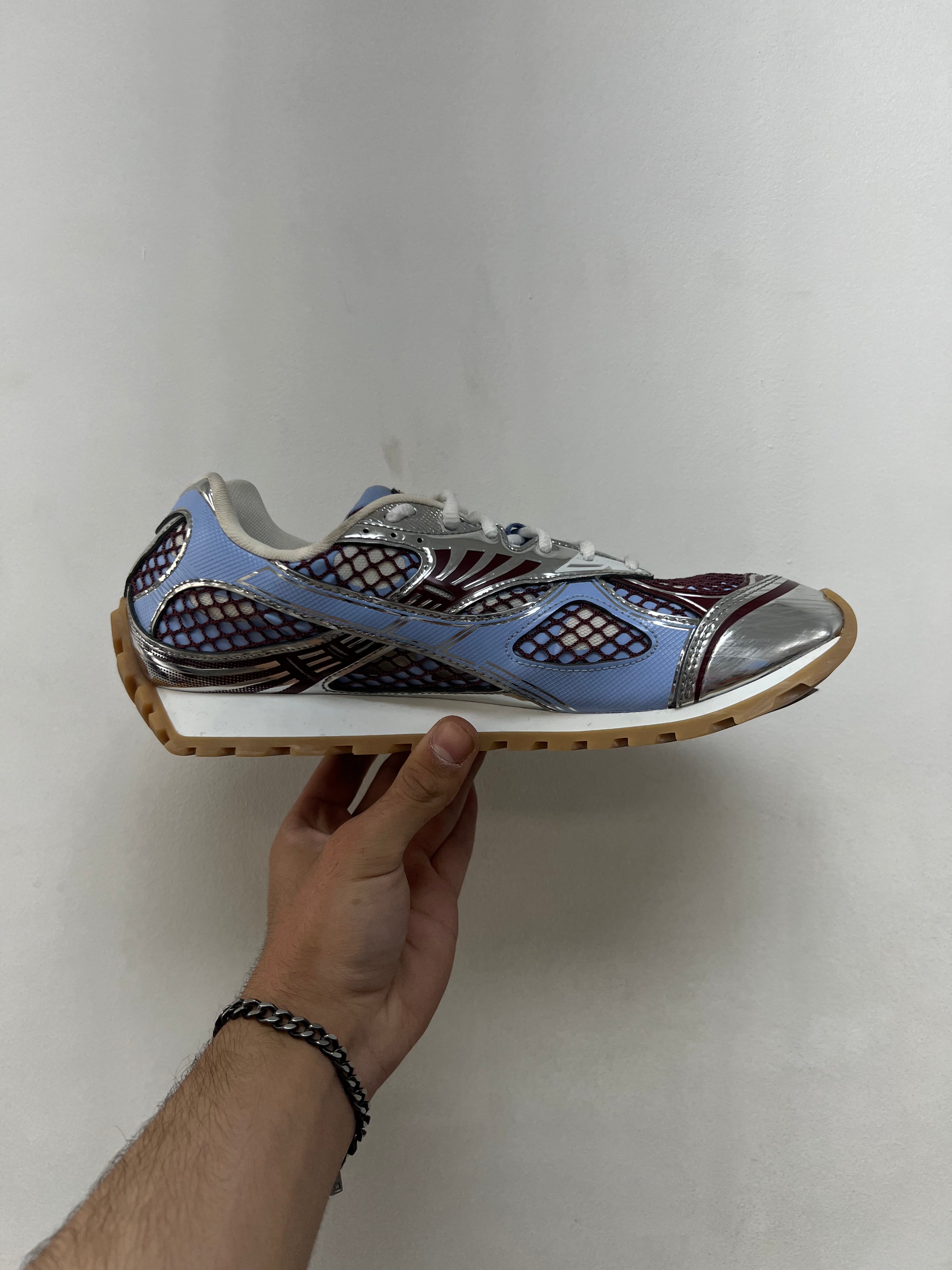Bottega Veneta Baby Blue Burgundy Orbit Sneakers