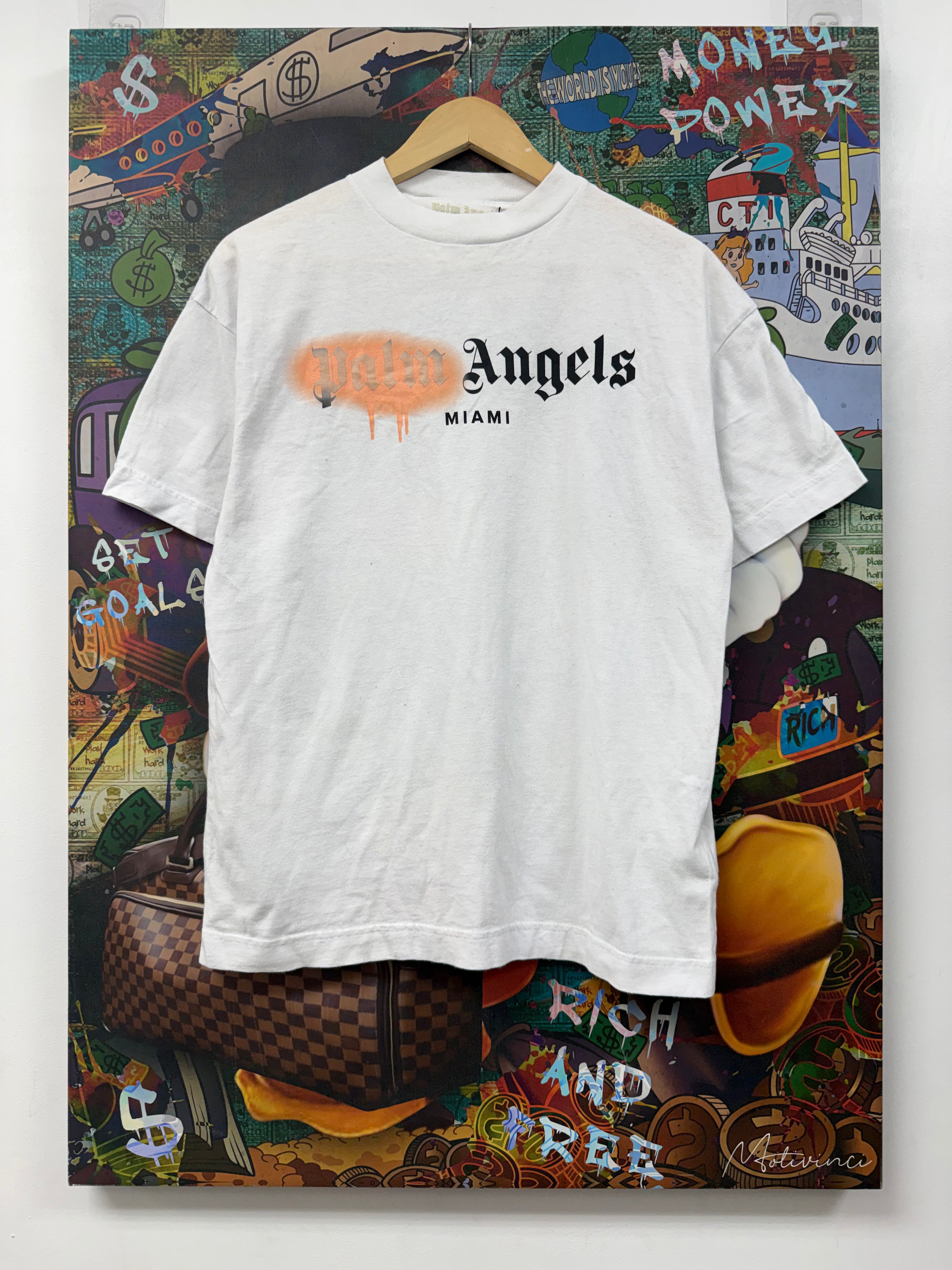 Palm Angels White Black Orange Spray Paint Tee