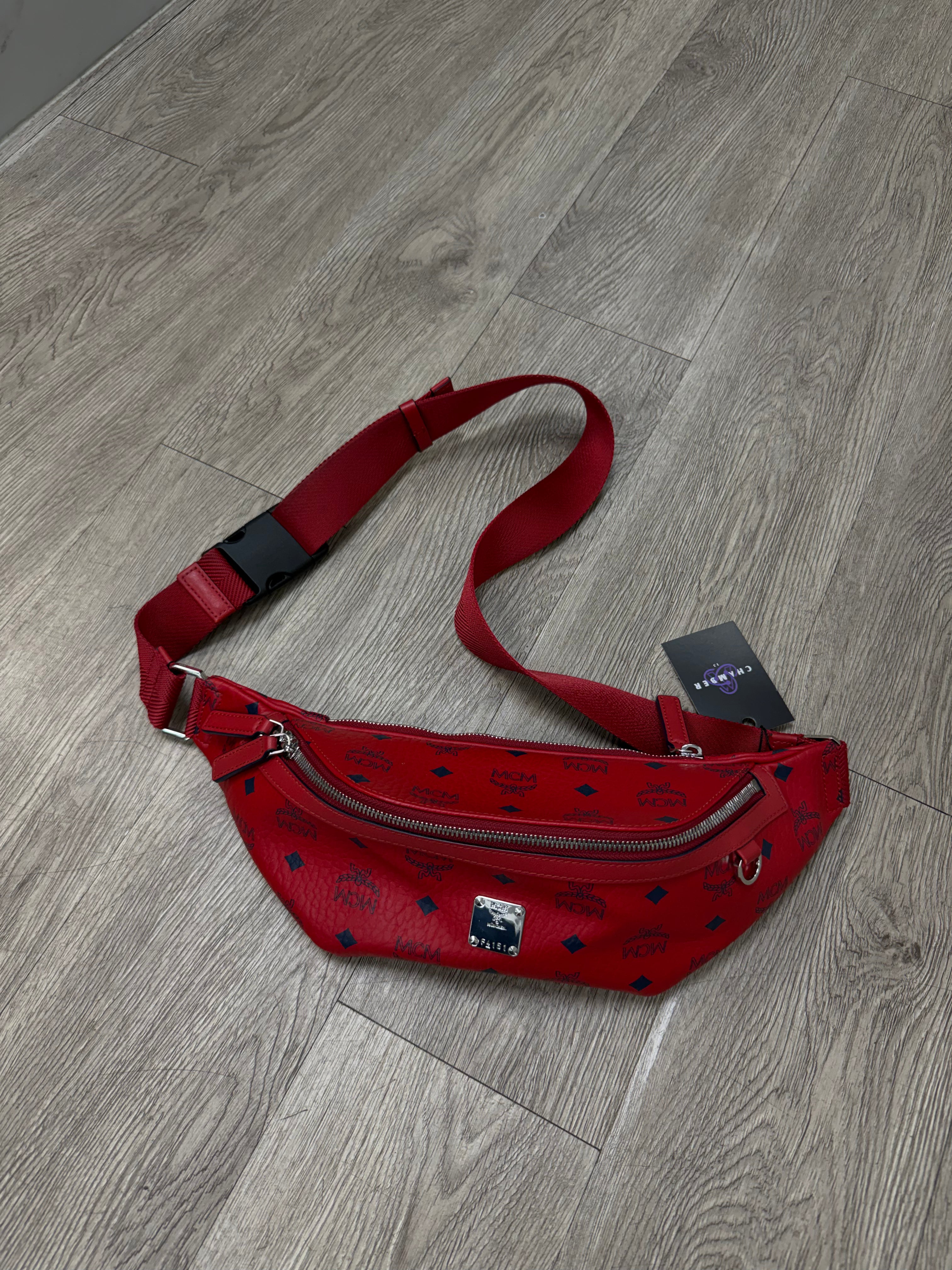 MCM Red Monogram Saddle Bag