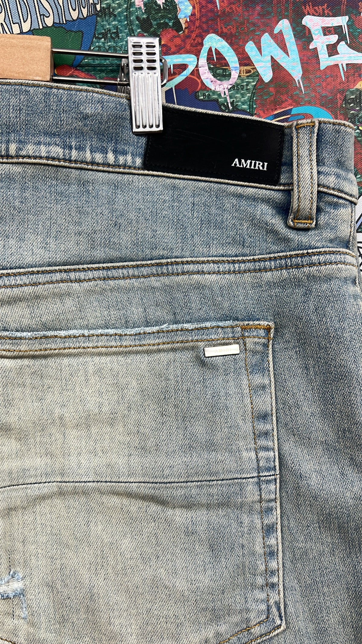 Amiri Light Wash Blue Staggered Side Logo Jeans
