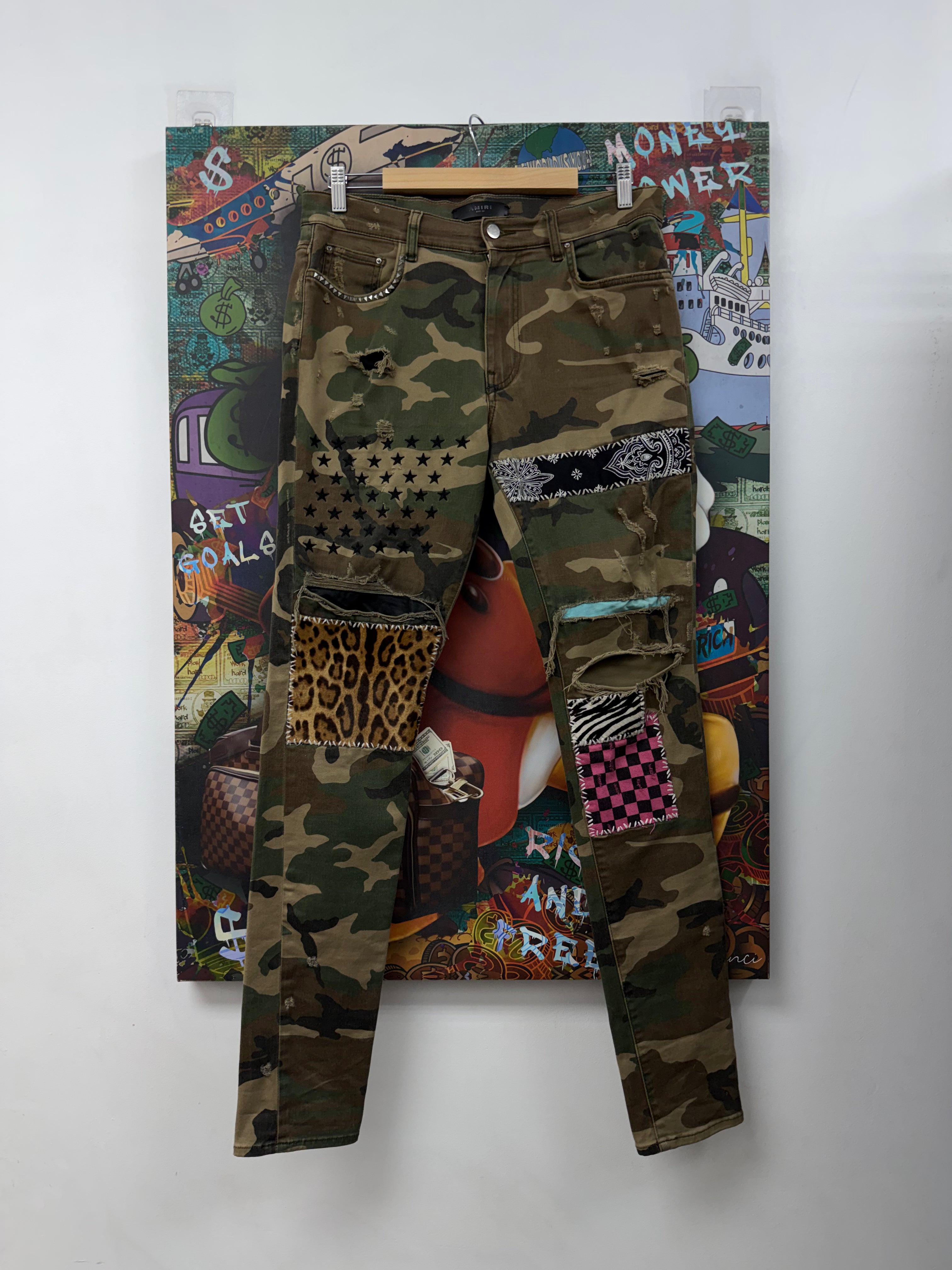 Amiri Camo Art Patchwork Jeans