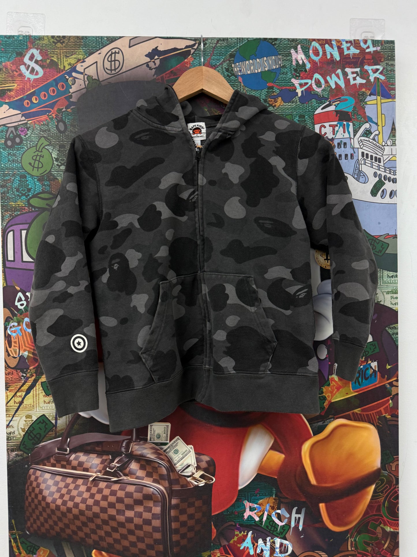 BAPE Shark Zip UP Black Camo Used Kid's 14 (Fits M XXS) N/A