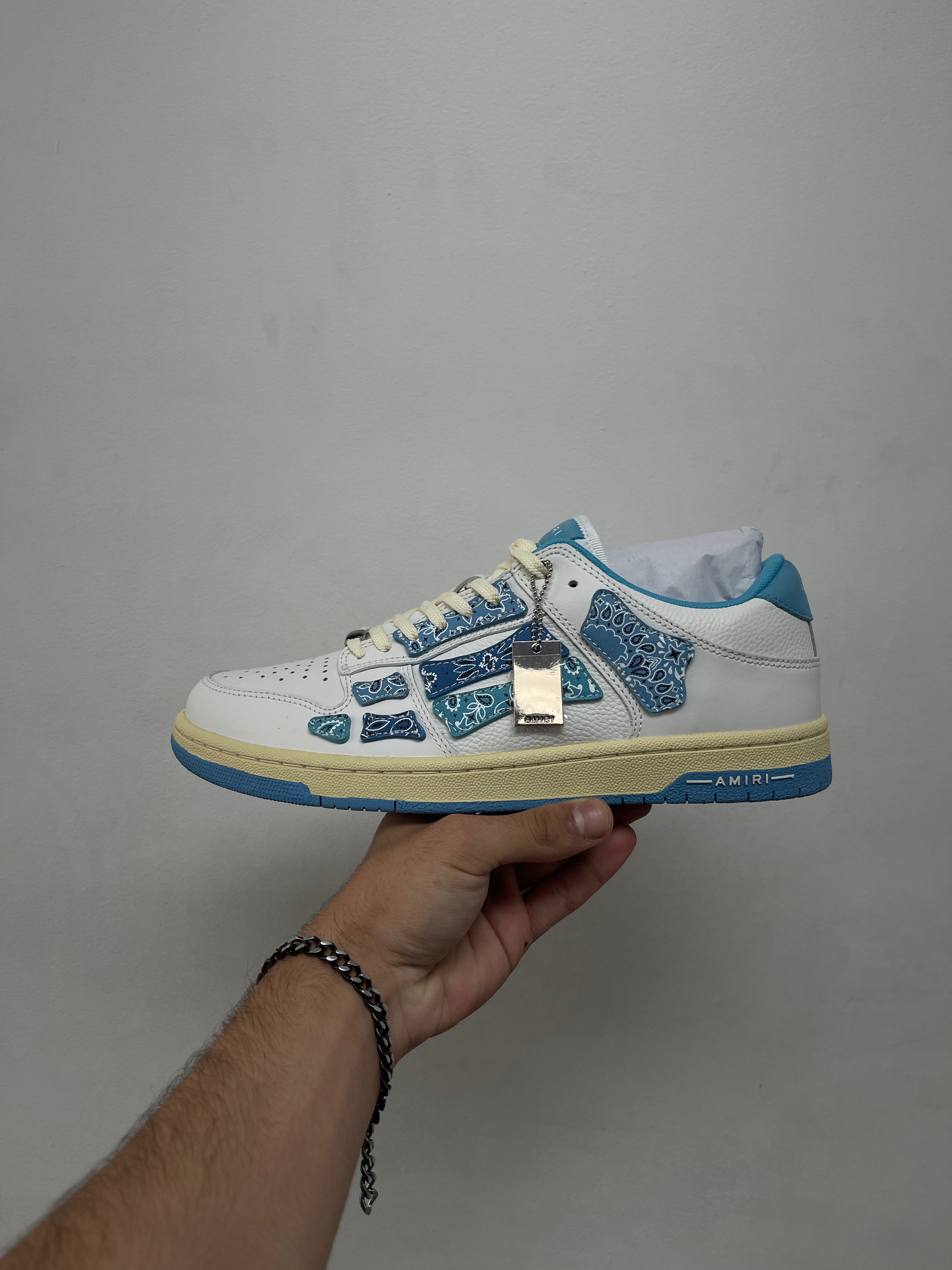 Amiri Blue Cream Paisley Skel Top Low Sneakers