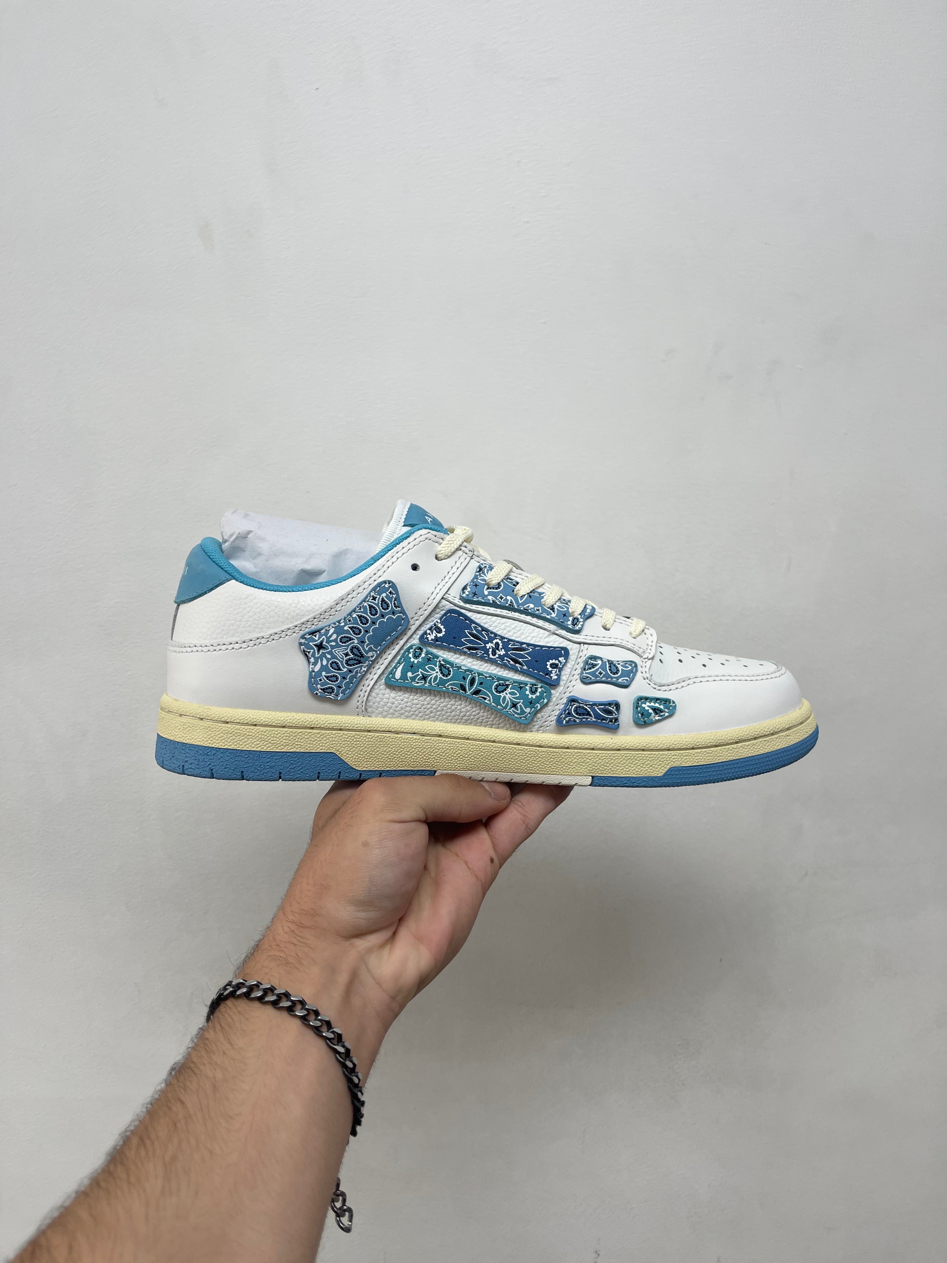 Amiri Blue Cream Paisley Skel Top Low Sneakers