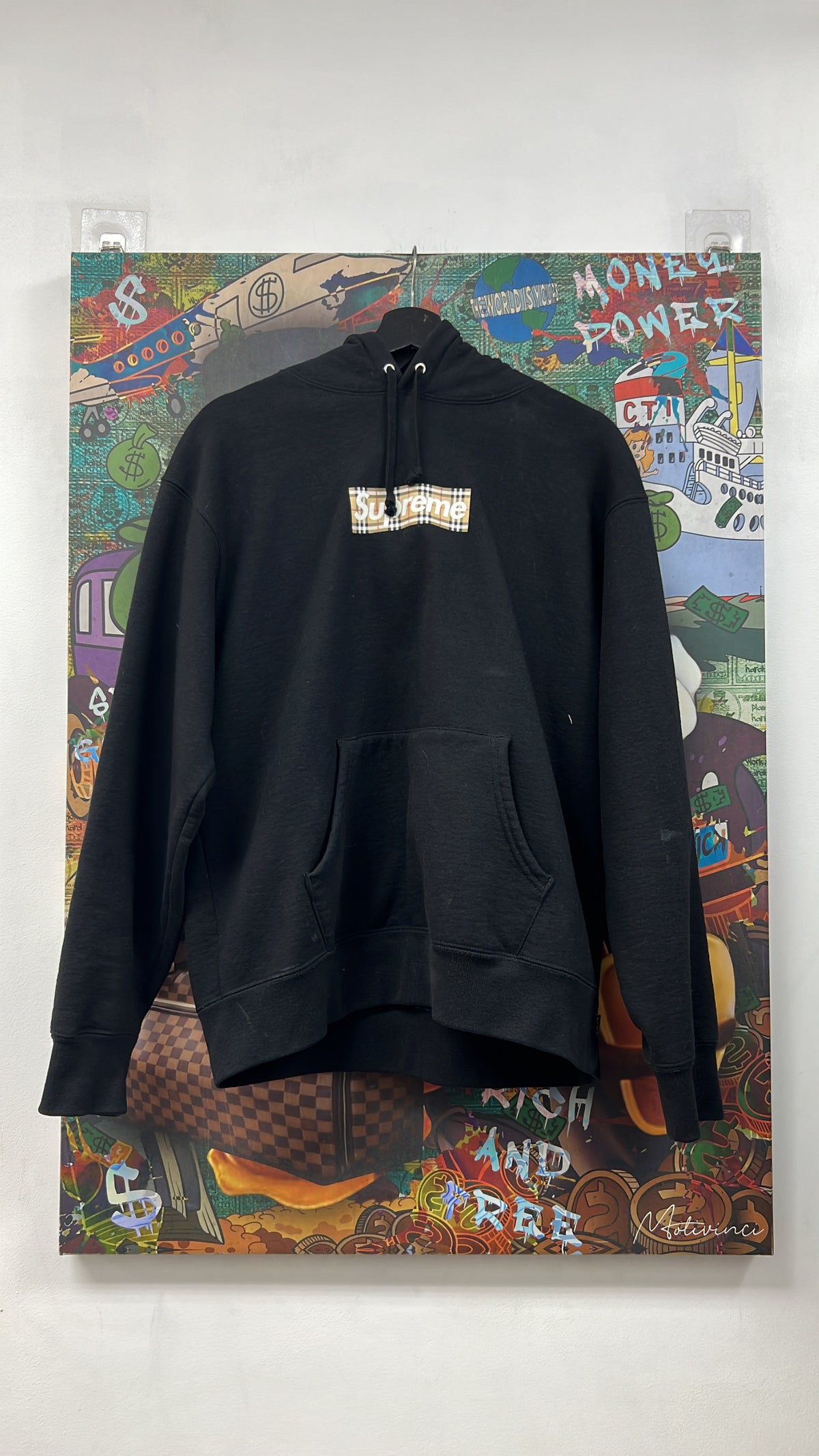 Supreme Black Burberry Box Logos Hoodie