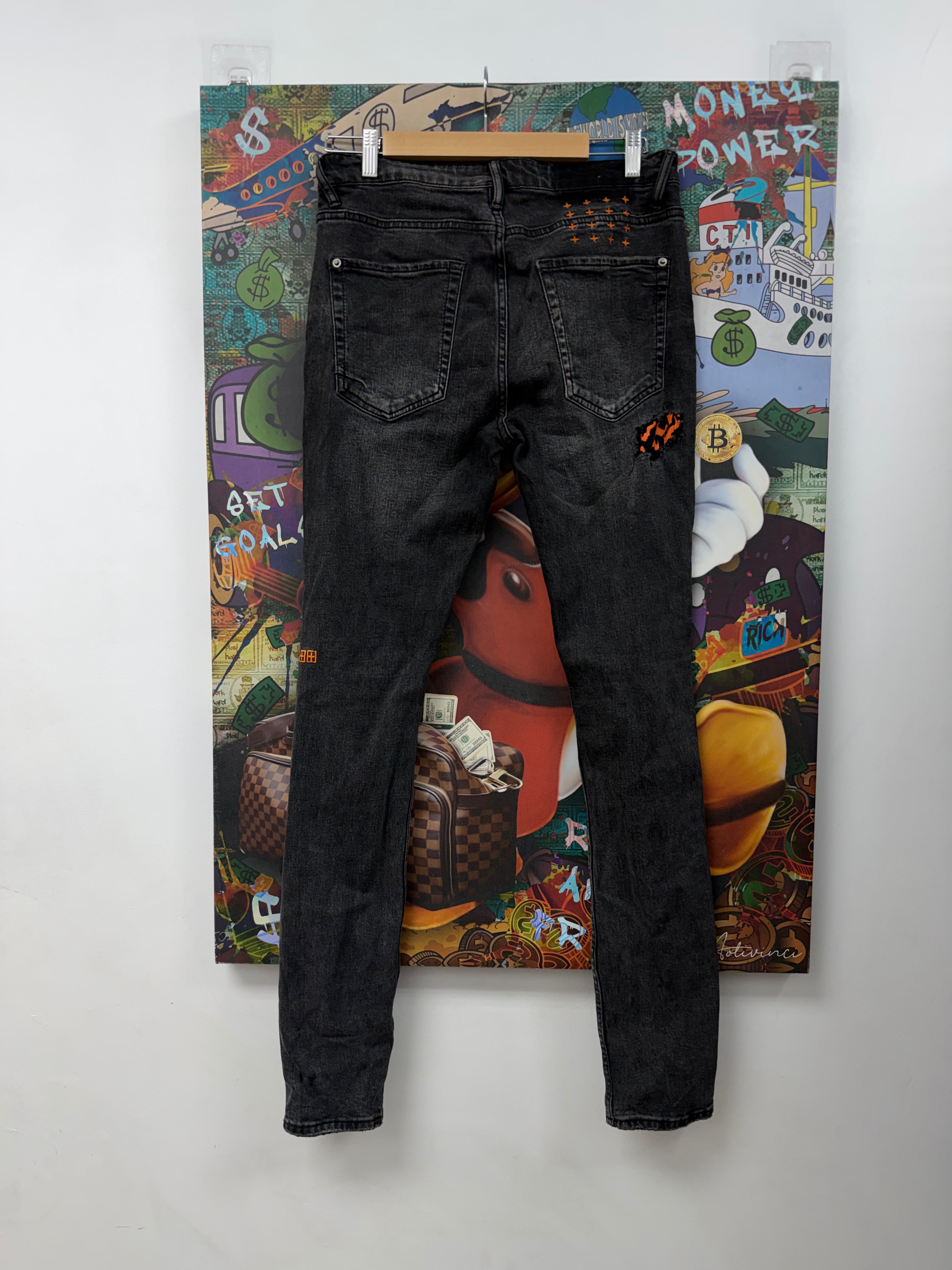 Ksubi Black Wash Orange Cheetah Patchwork Jeans