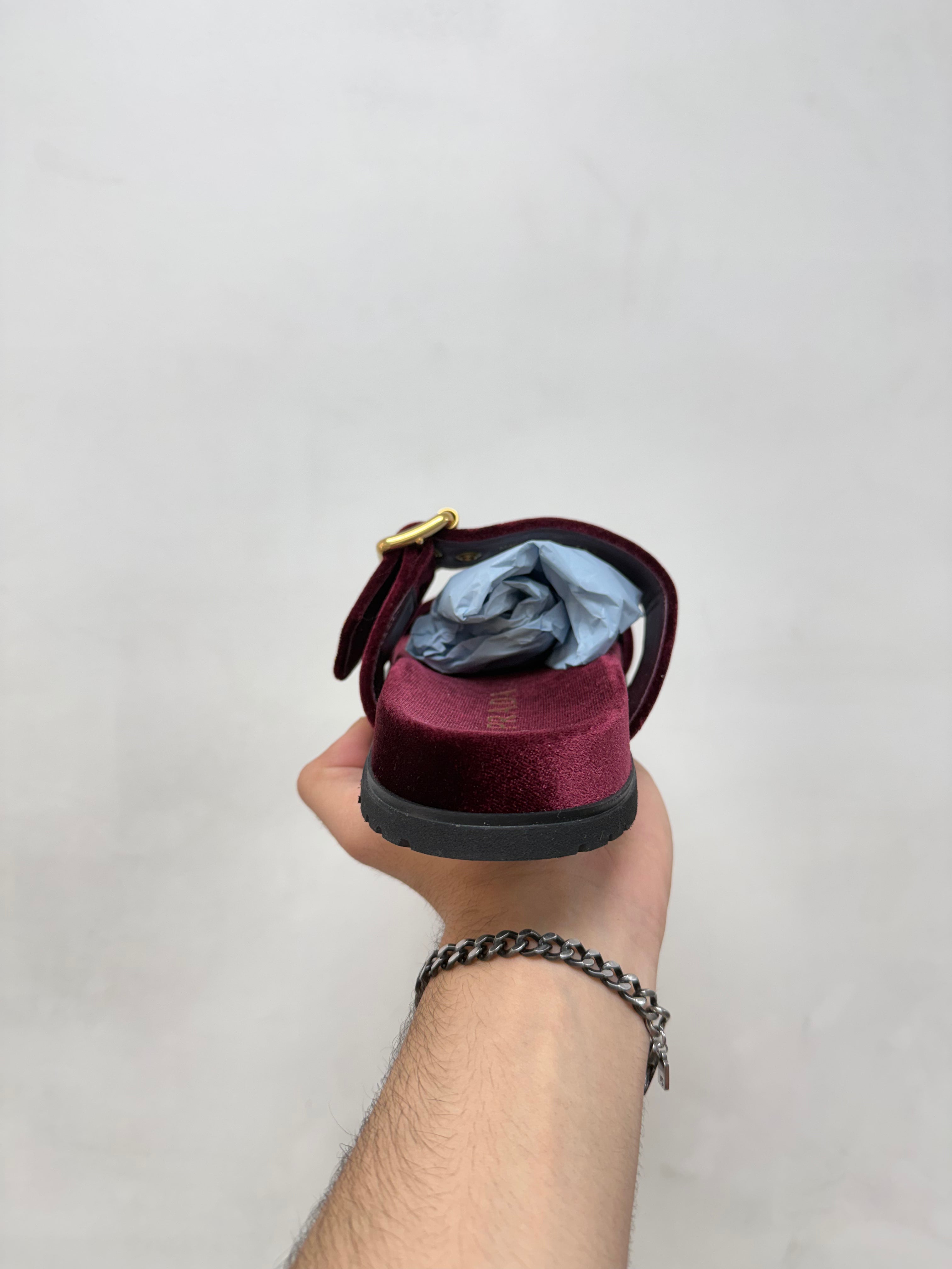 Prada Burgundy Velvet Plaq Slides