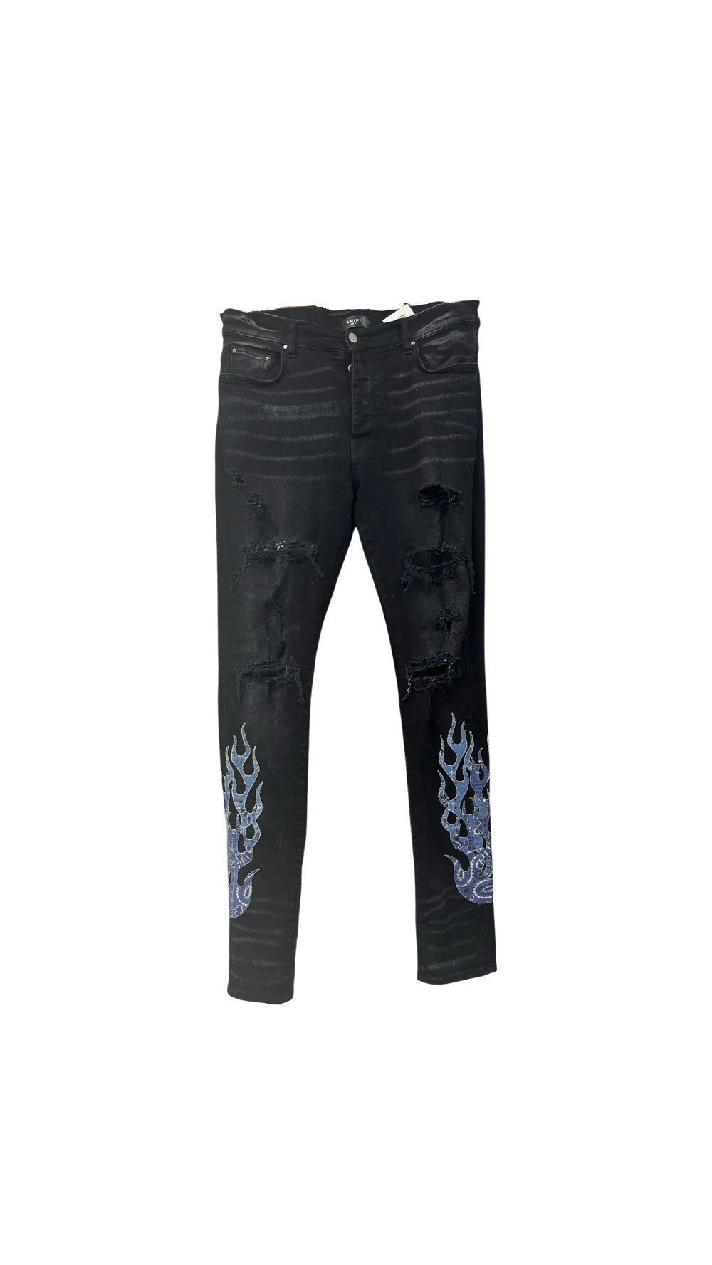 Amiri Paisley Flames Black Wash & Blue Jeans