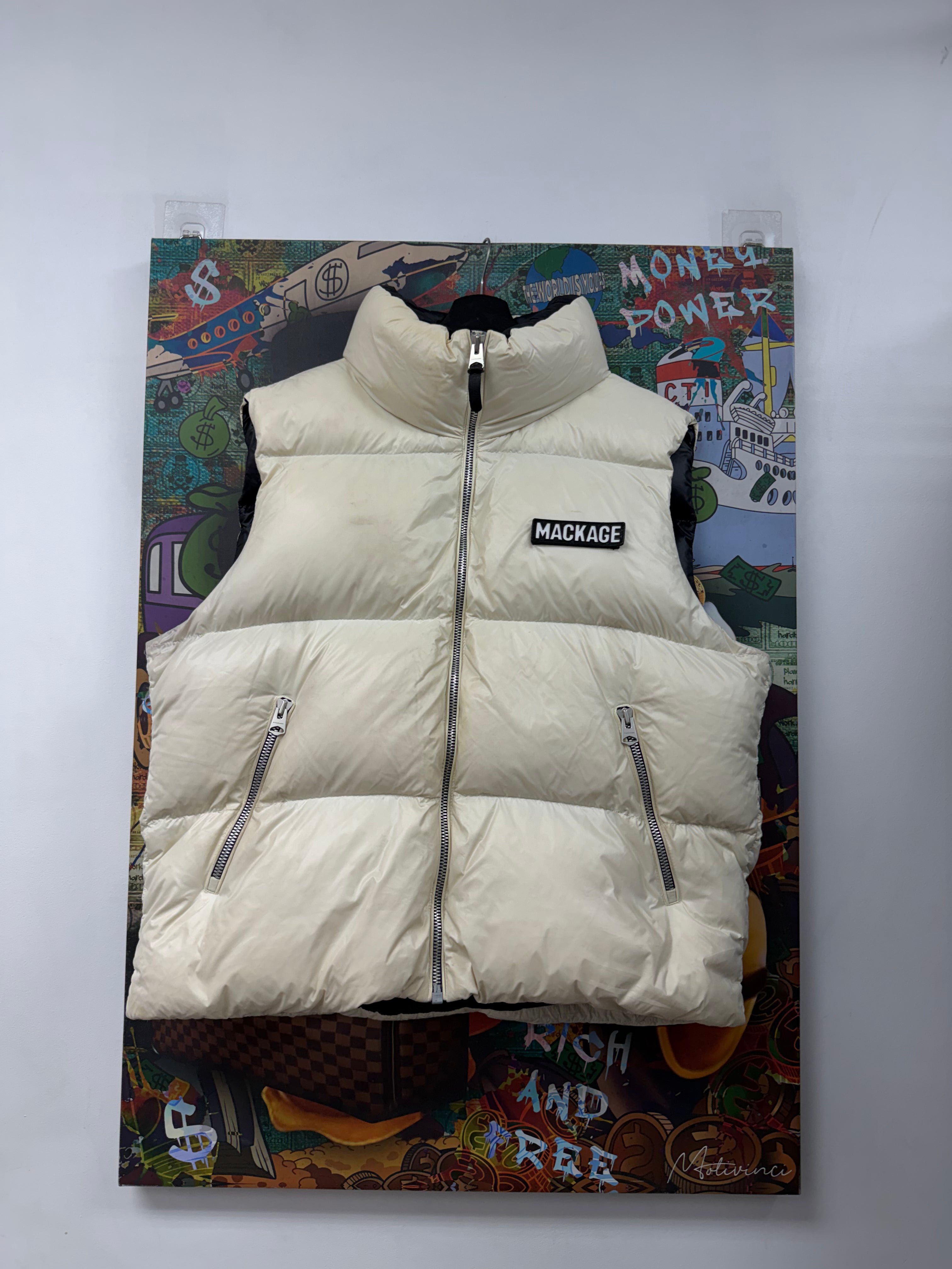 Mackage Cream Black Logo Puffer Vest