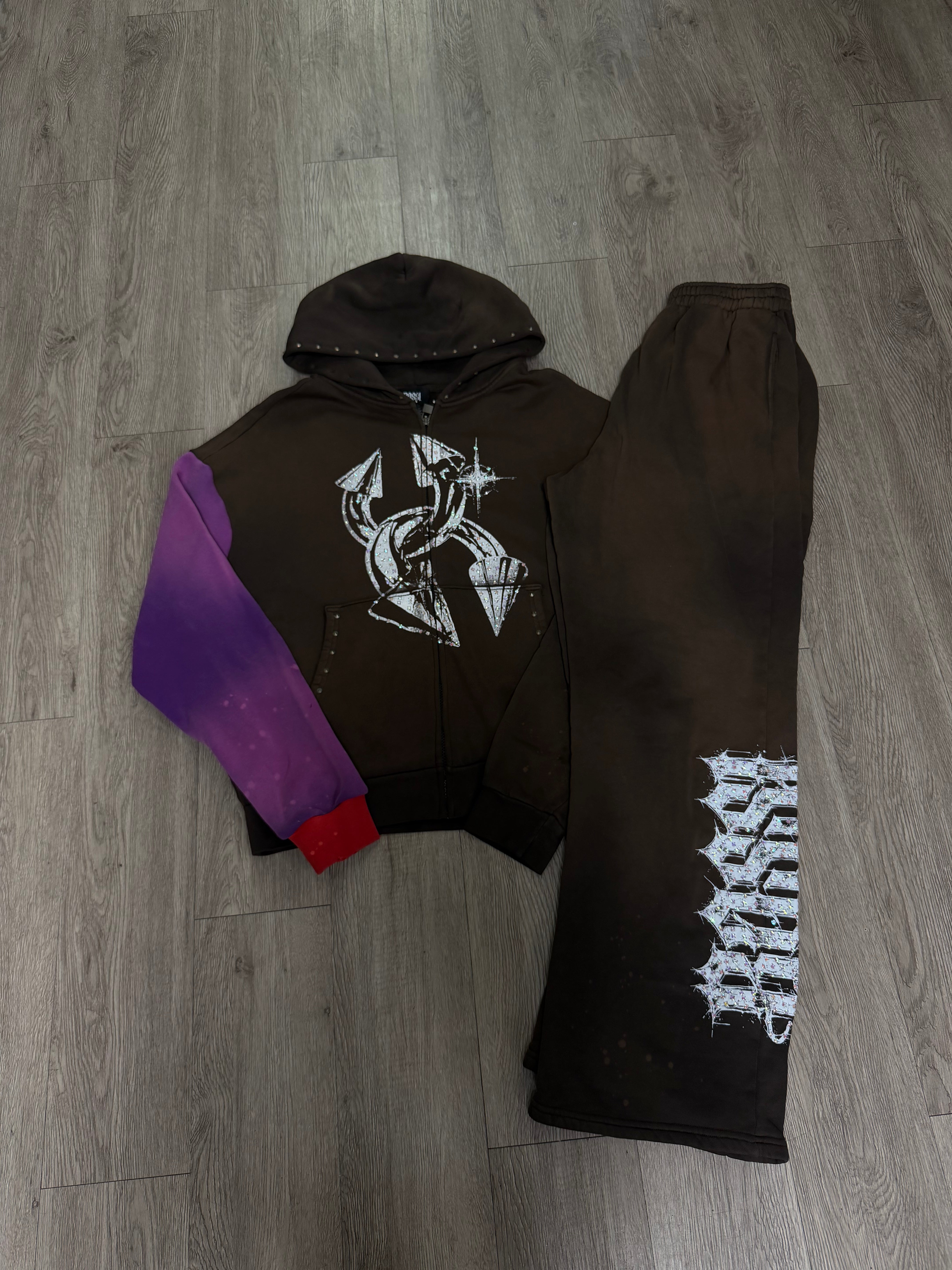 Bossi Brown Rhinestone Sweatsuit