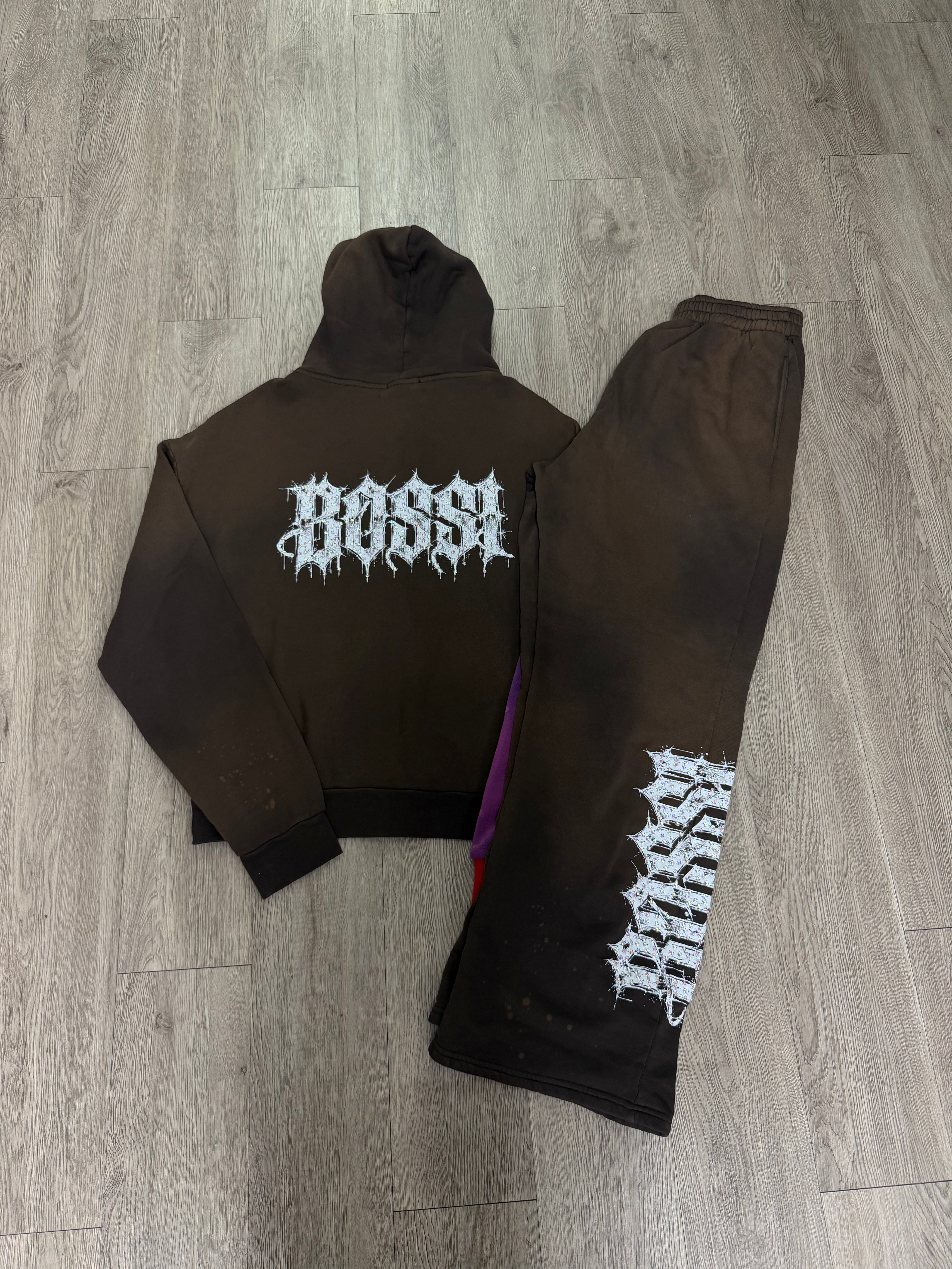 Bossi Brown Rhinestone Sweatsuit