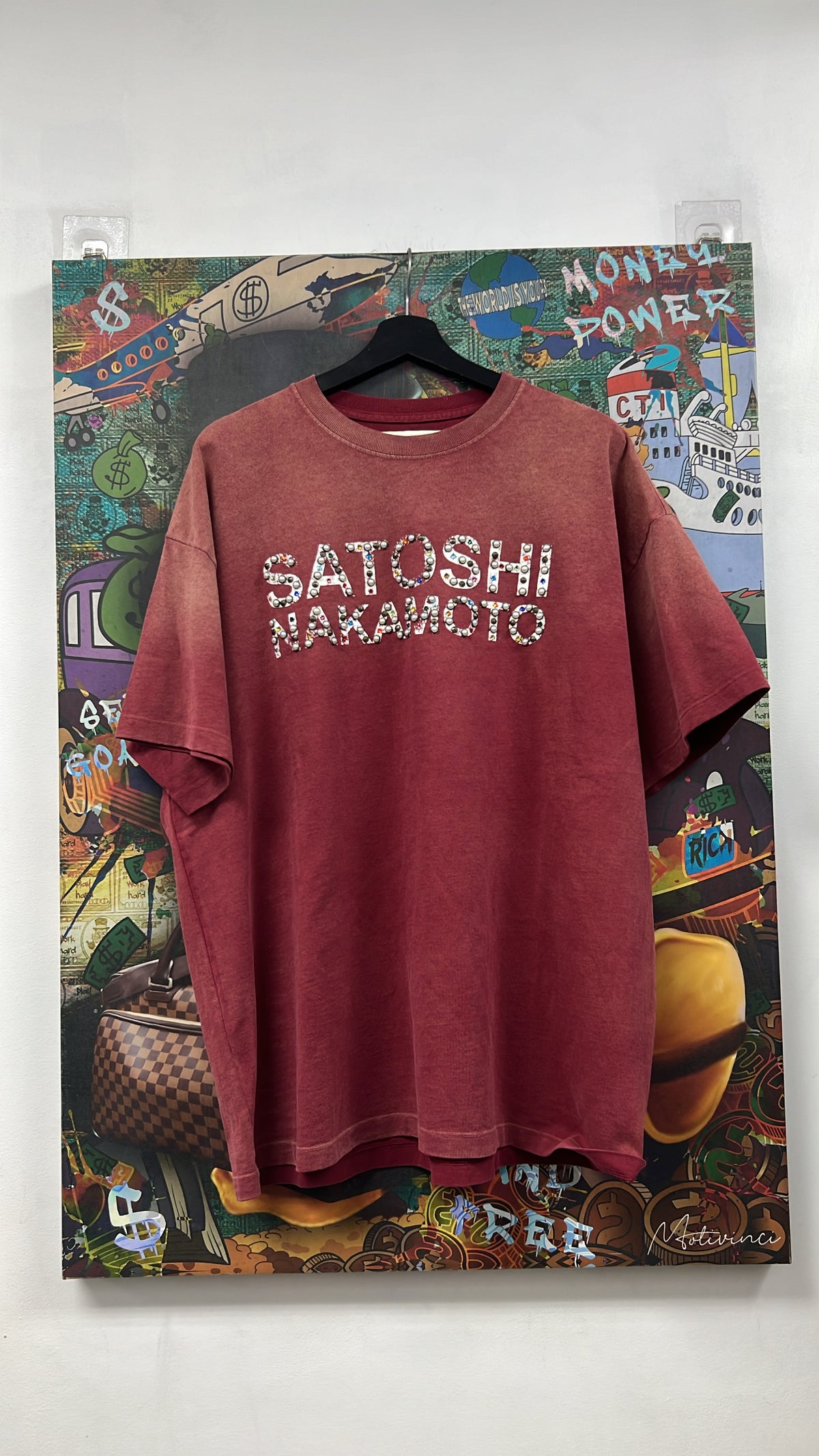 Satoshi Nakamoto Burgundy Studded Luke Logo Tee