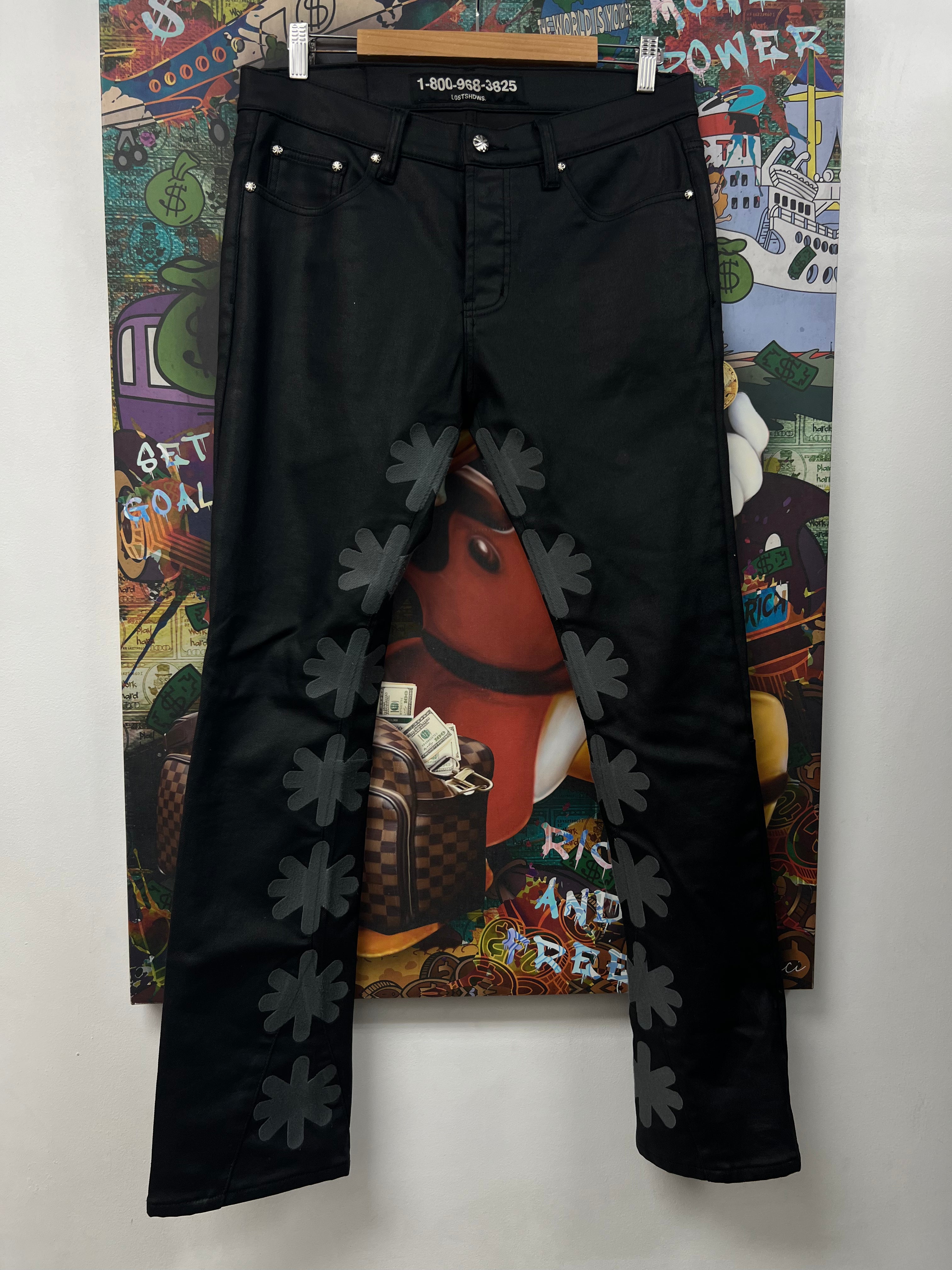 LOST SHDWS Black Grey Graphite Waxed Jeans