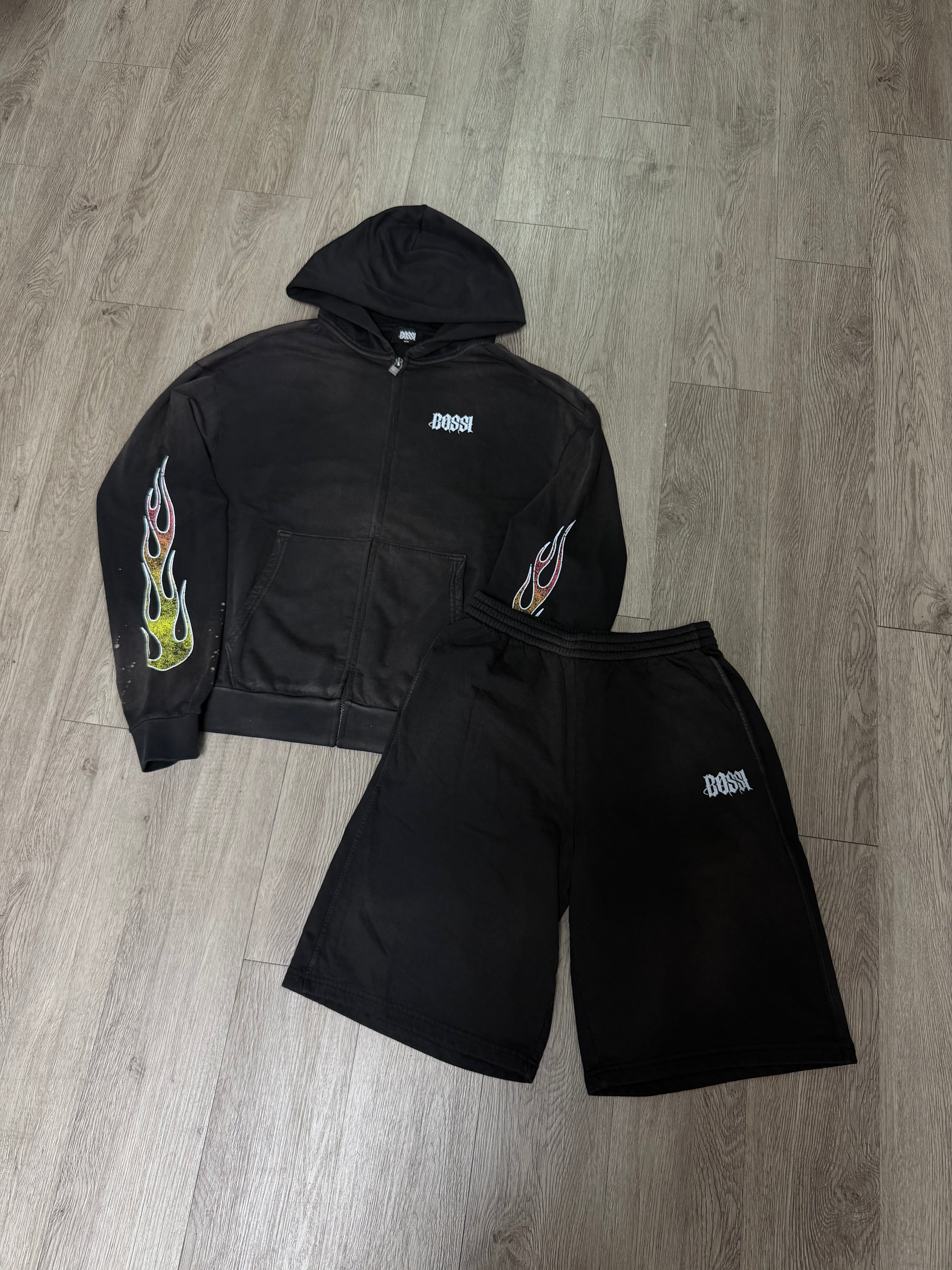 Bossi Black Plain Shorts Sweatsuit