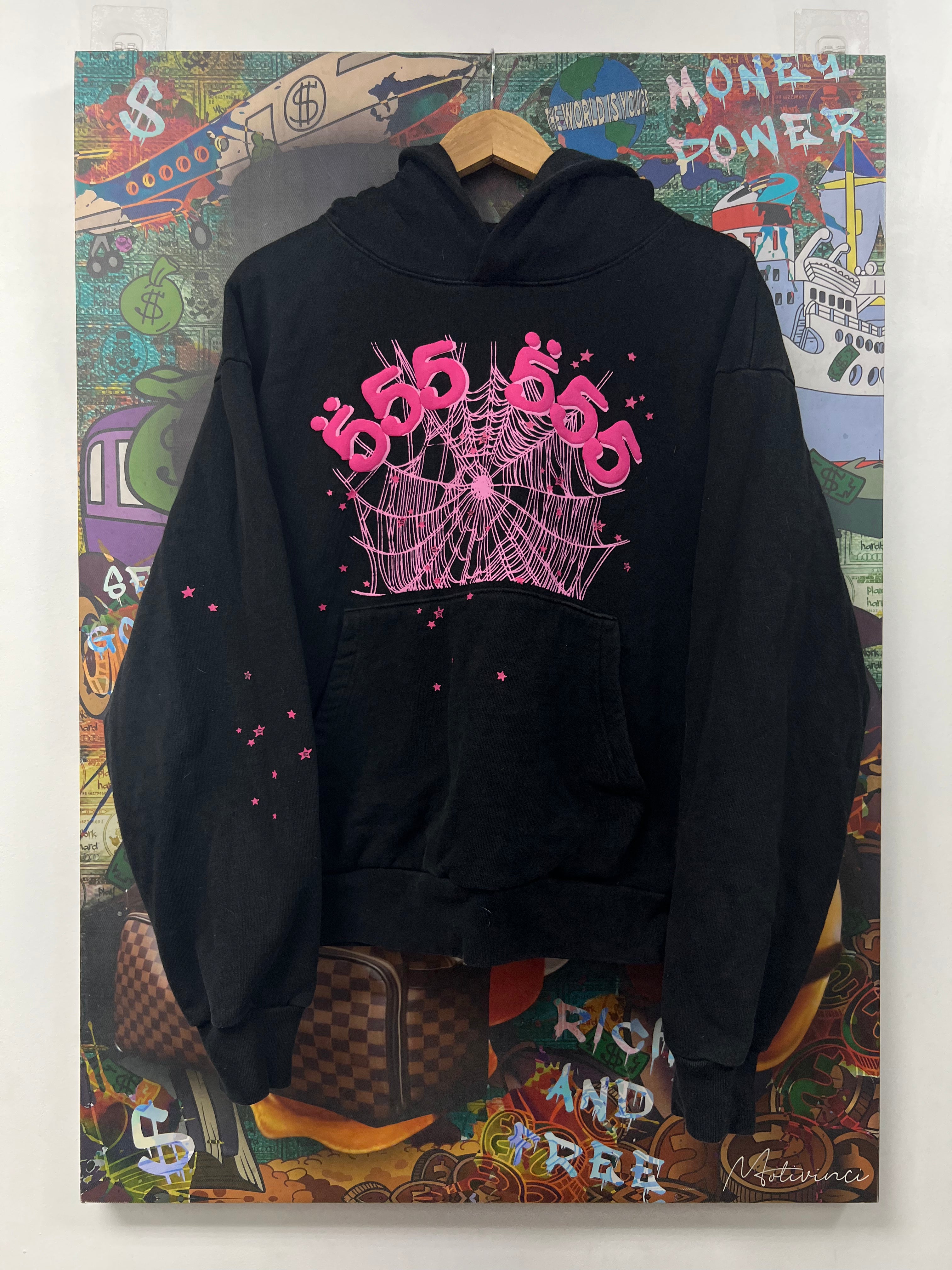 Sp5der Black Pink 555 Web Hoodie