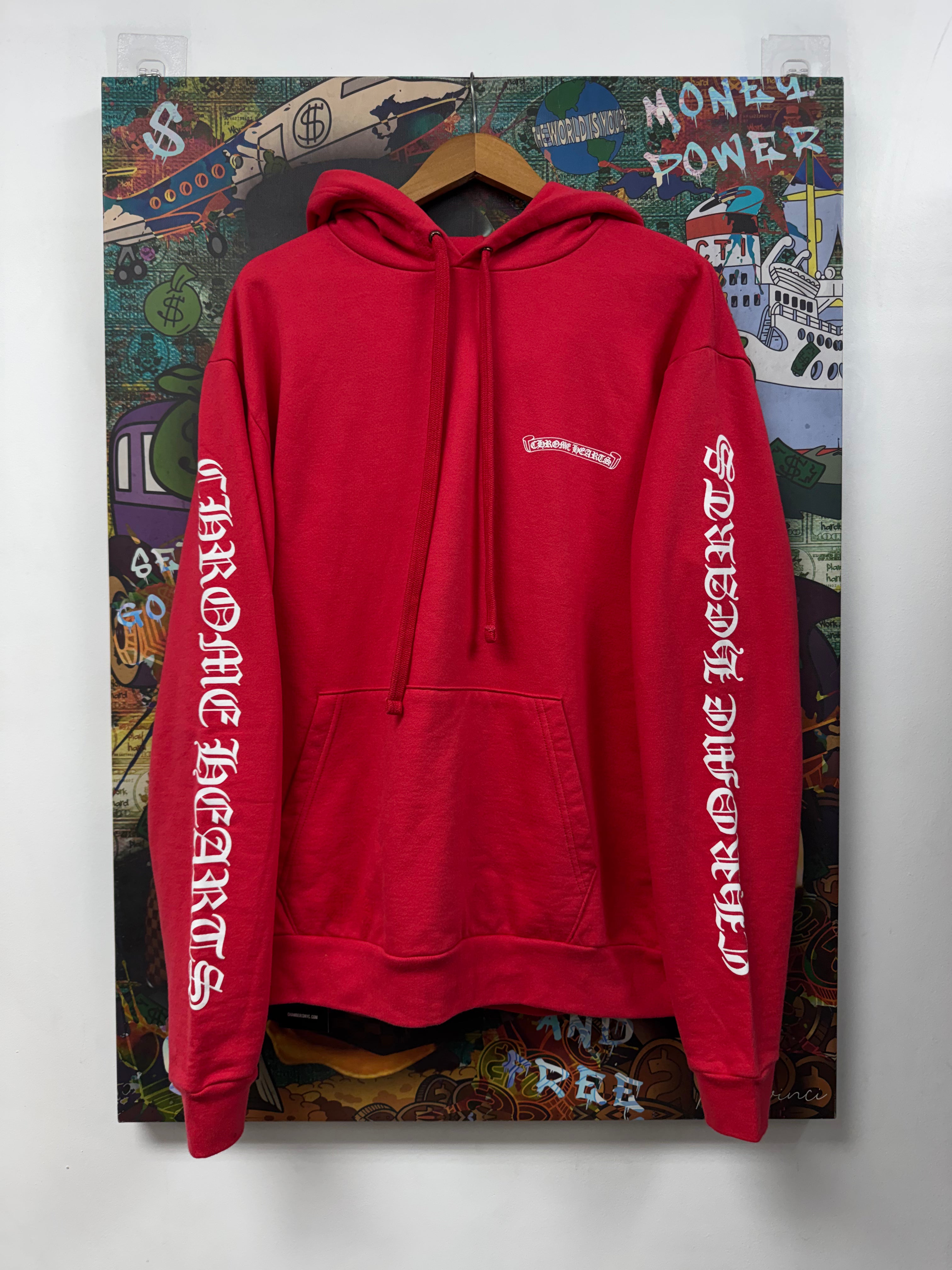 Chrome Hearts Red White Scroll Logo Hoodie