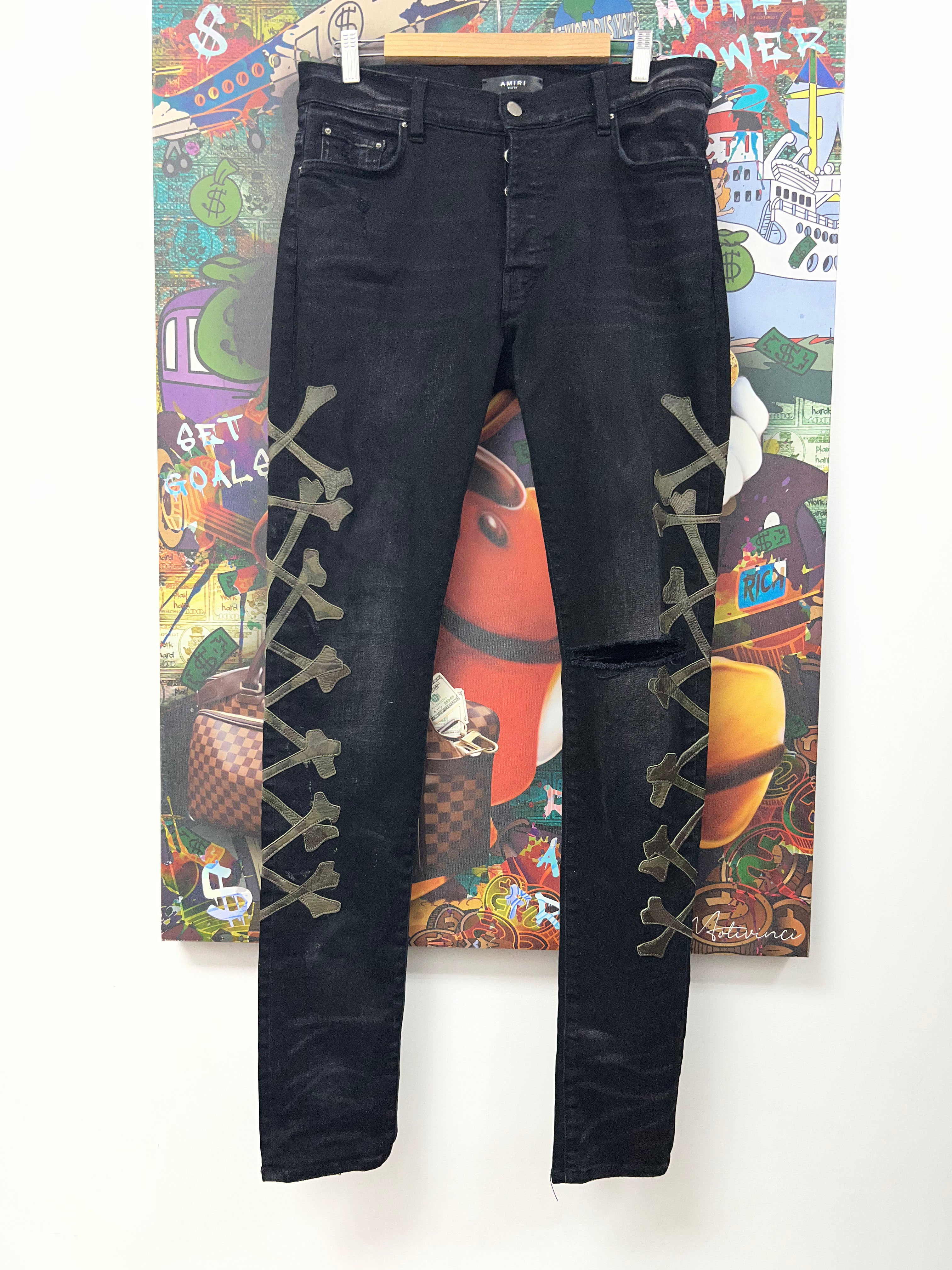 Amiri Black Wash Camo Bones Jeans