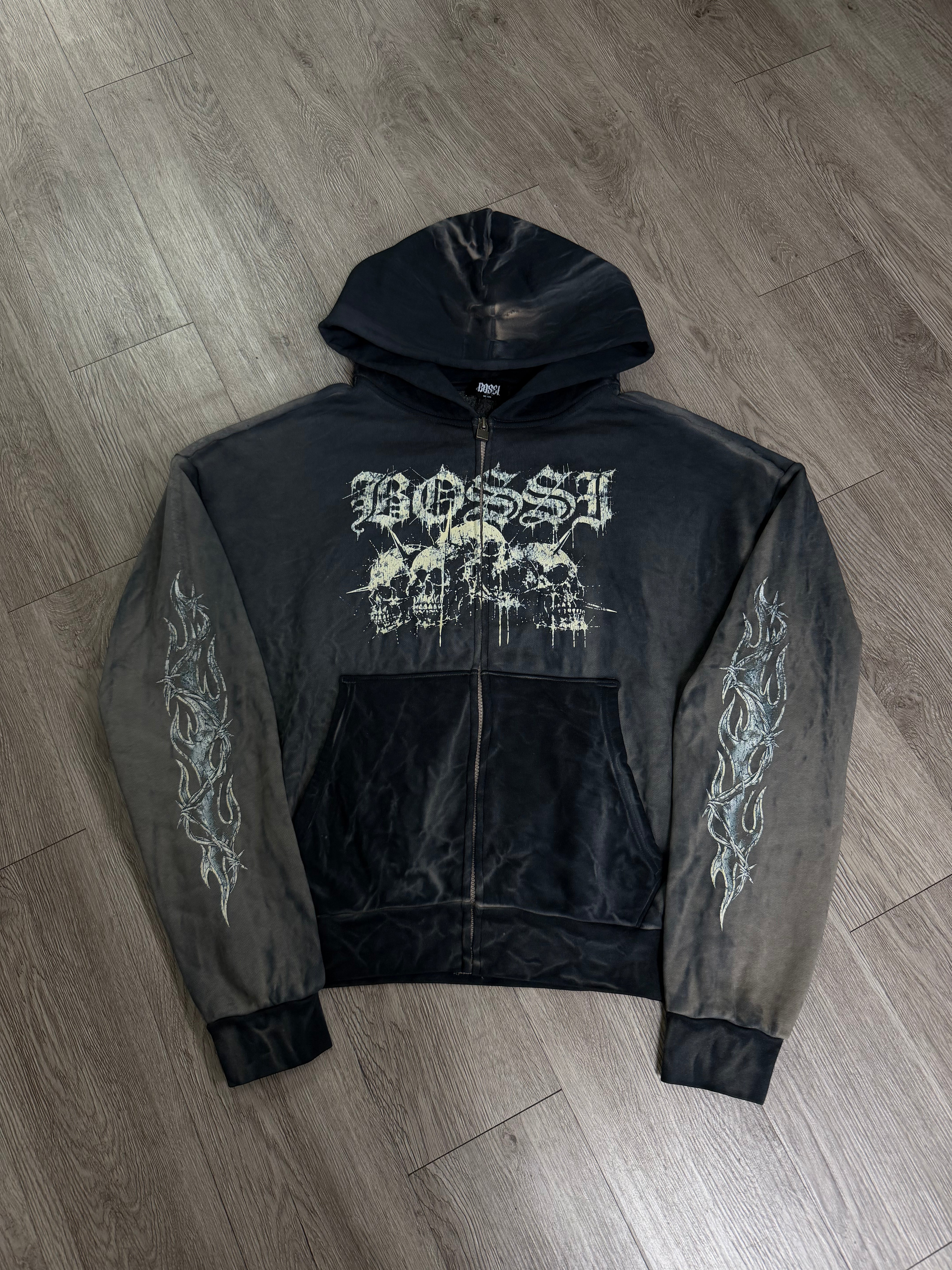 Bossi Black Cream Skull Zip Hoodie