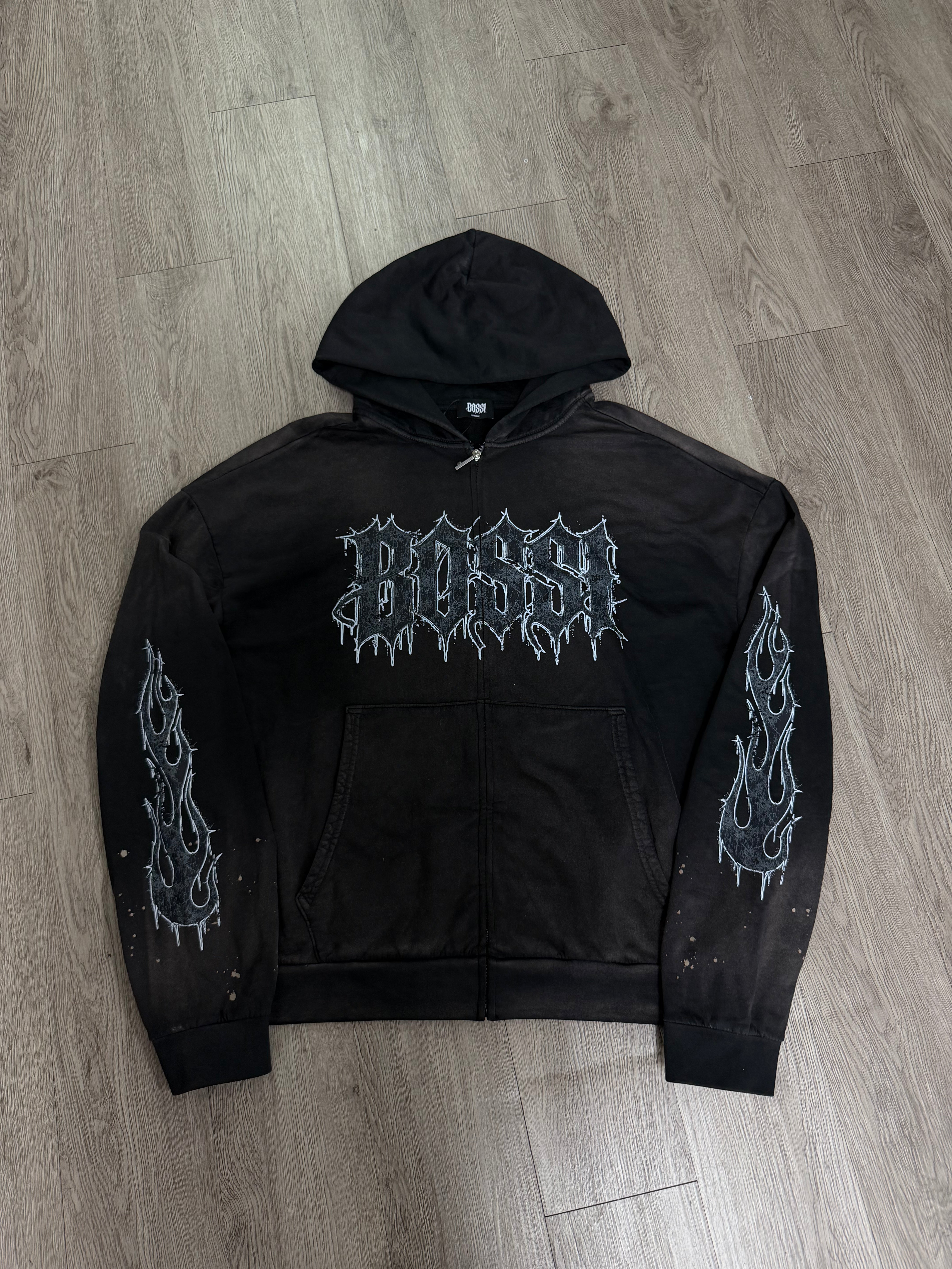 Bossi Black Black 3D Logo Hoodie