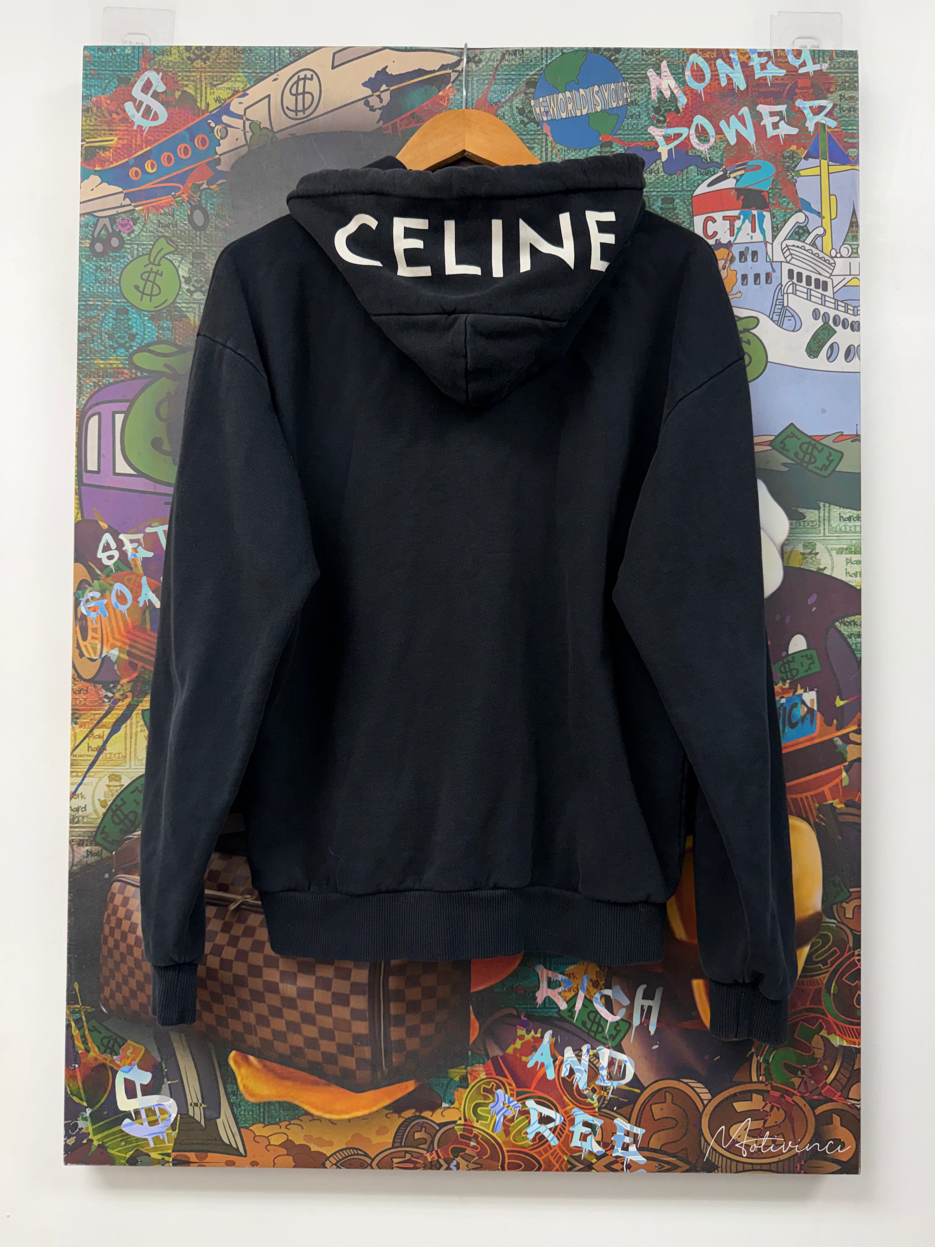 Celine Faded Black Hood Logo Zip Up