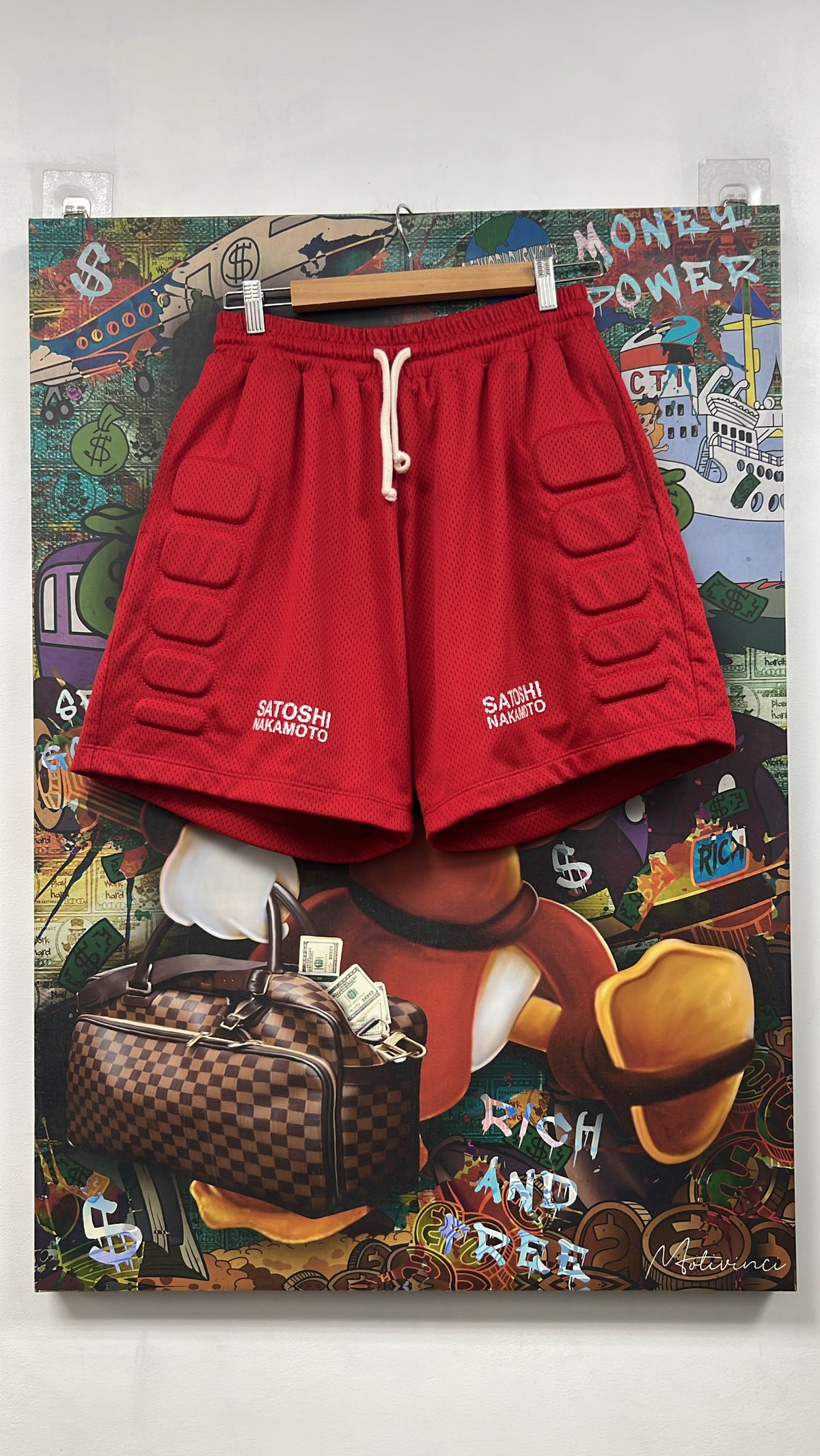 Satoshi Nakamoto Red White Padded Moto Shorts