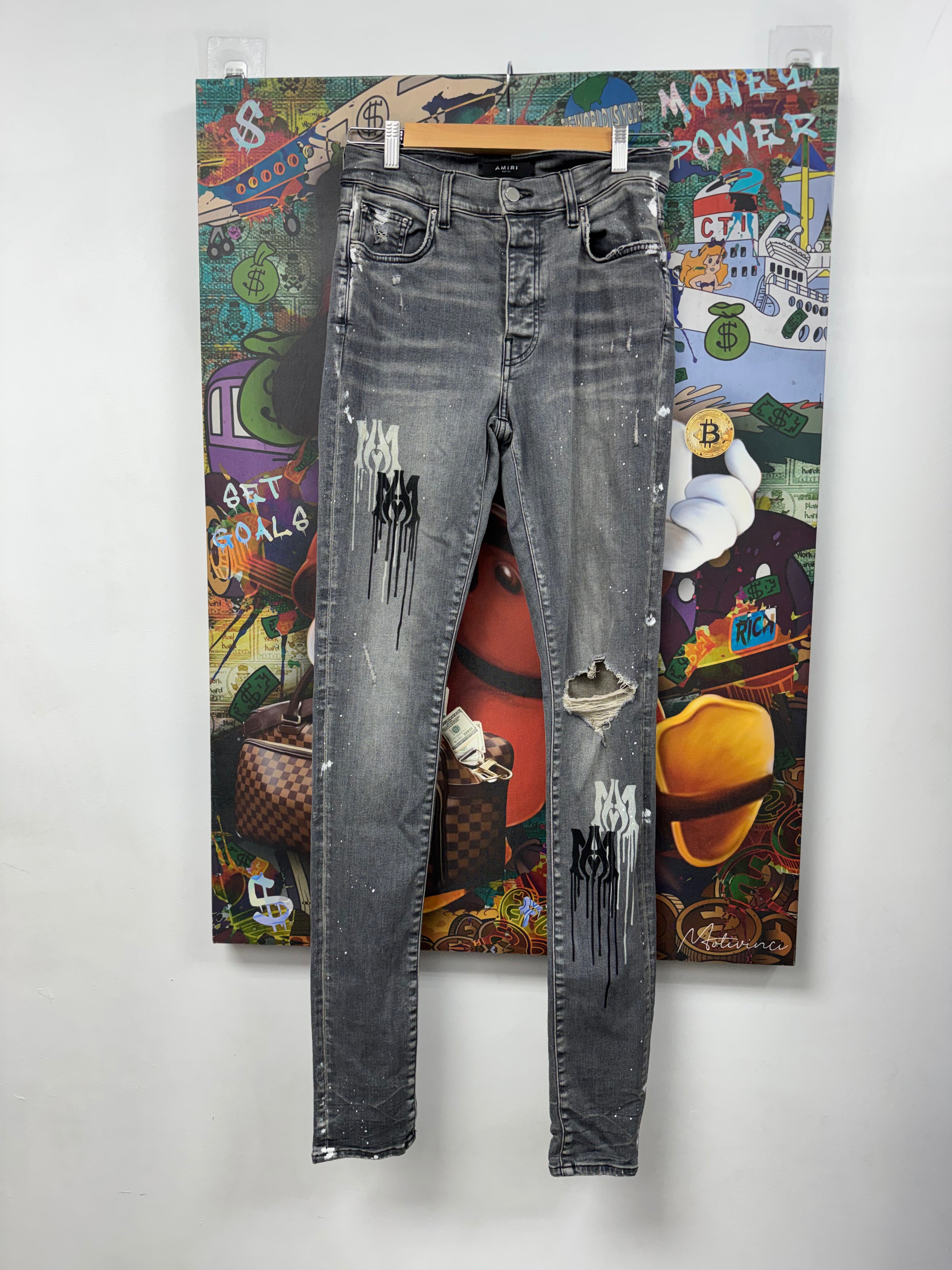 Amiri Grey Wash MA Stencil Jeans