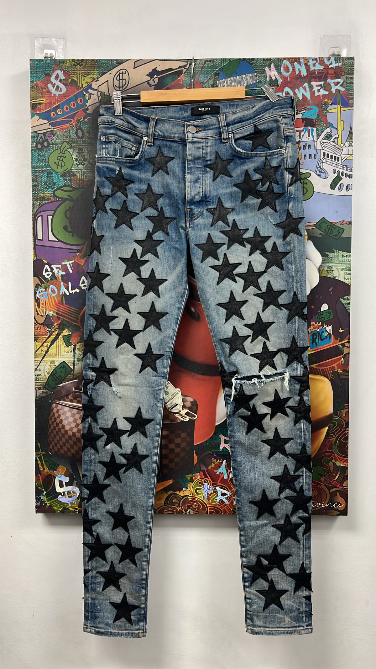 Amiri Light Wash Black Chemist Stars Jeans
