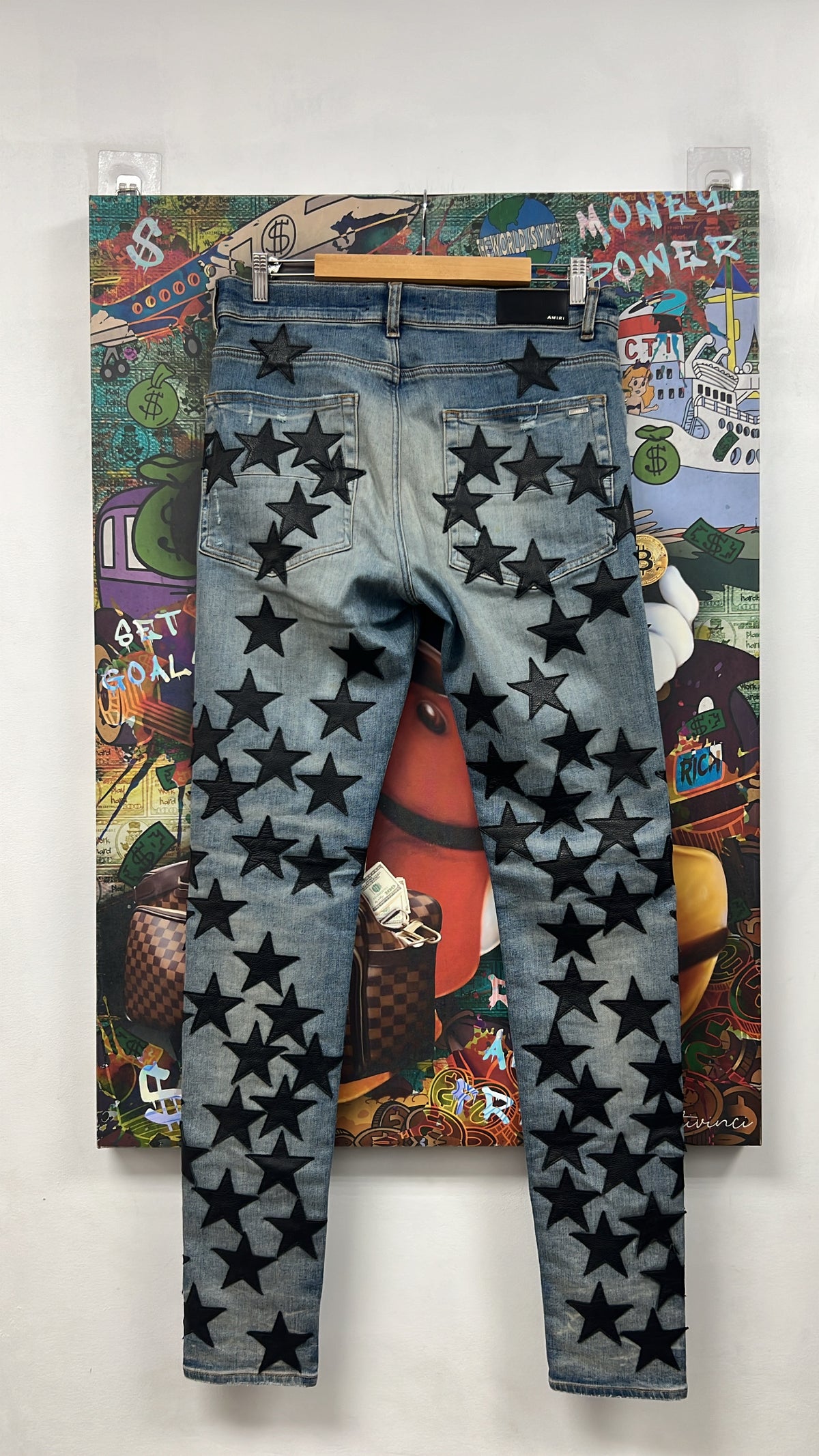 Amiri Light Wash Black Chemist Stars Jeans