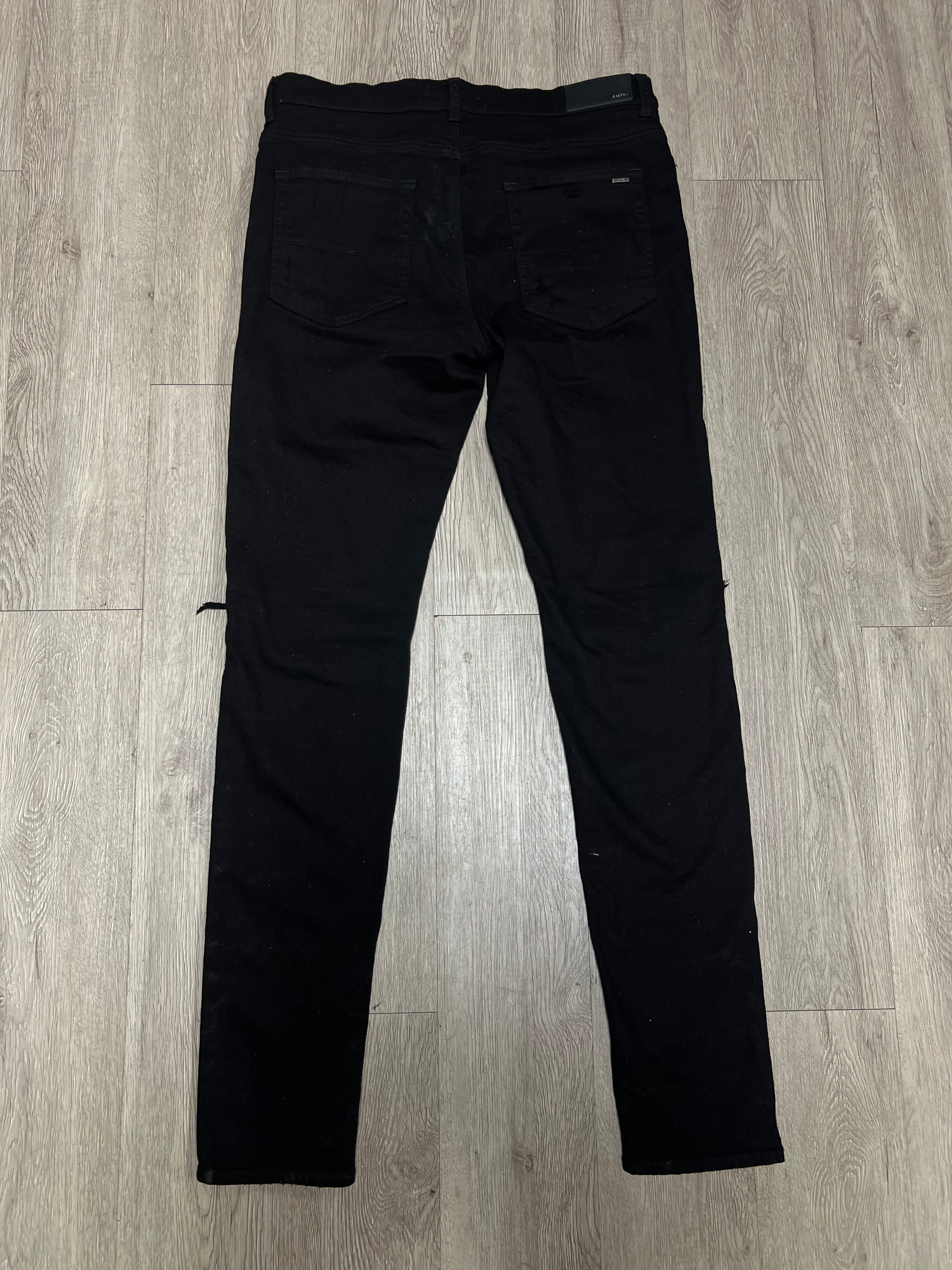 Amiri MX1 Black Black Leather Patch Jeans