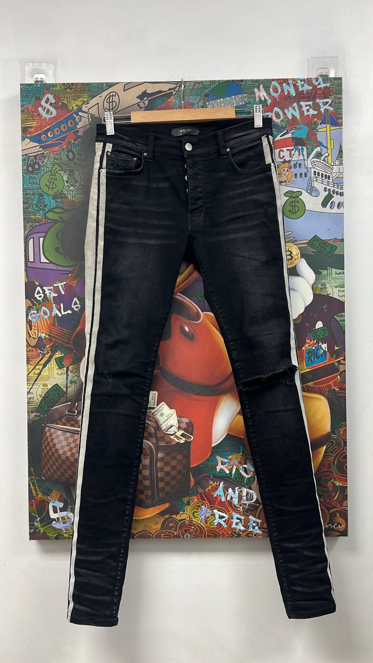Amiri Black Wash White Stripe Jeans