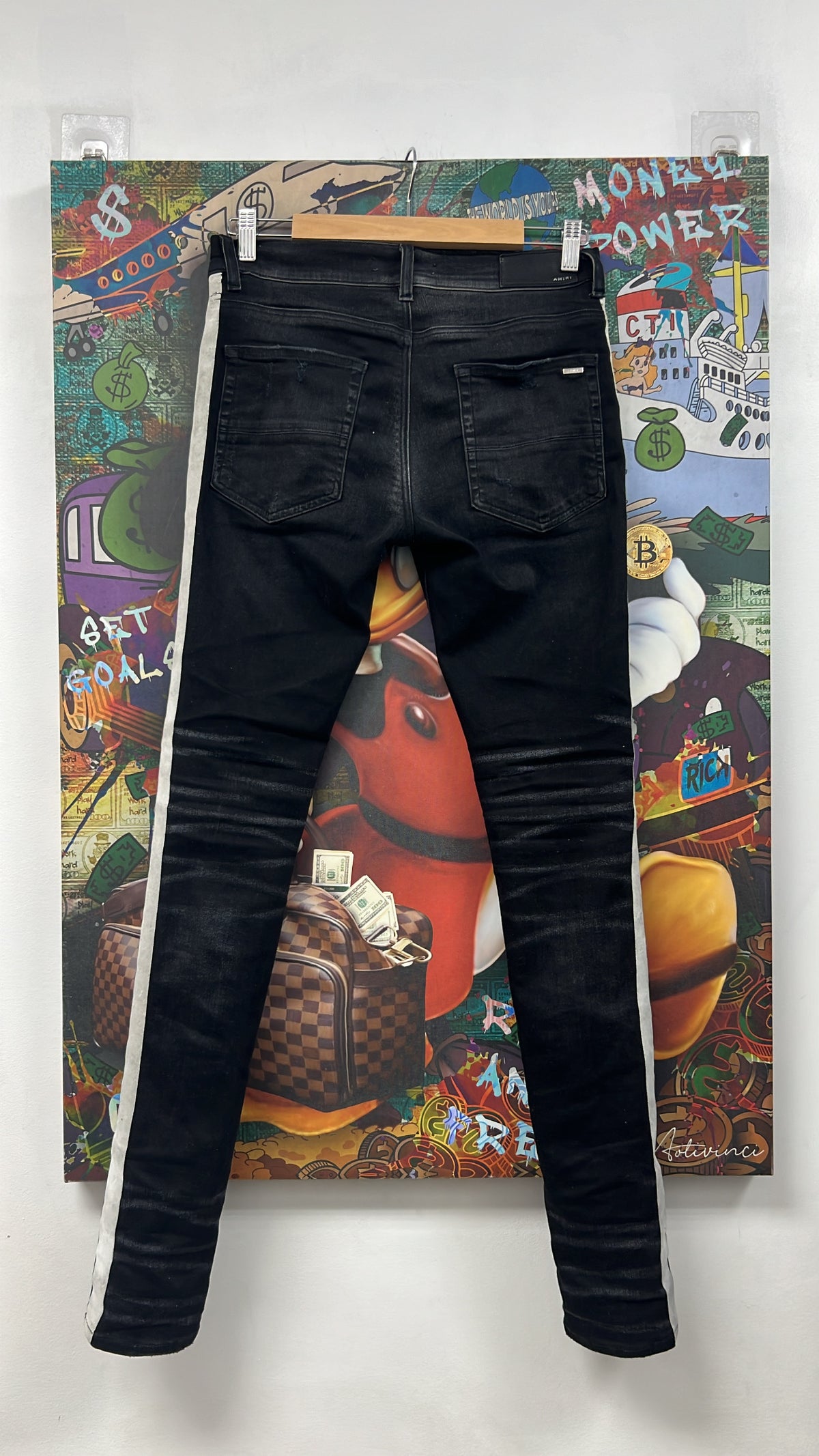 Amiri Black Wash White Stripe Jeans