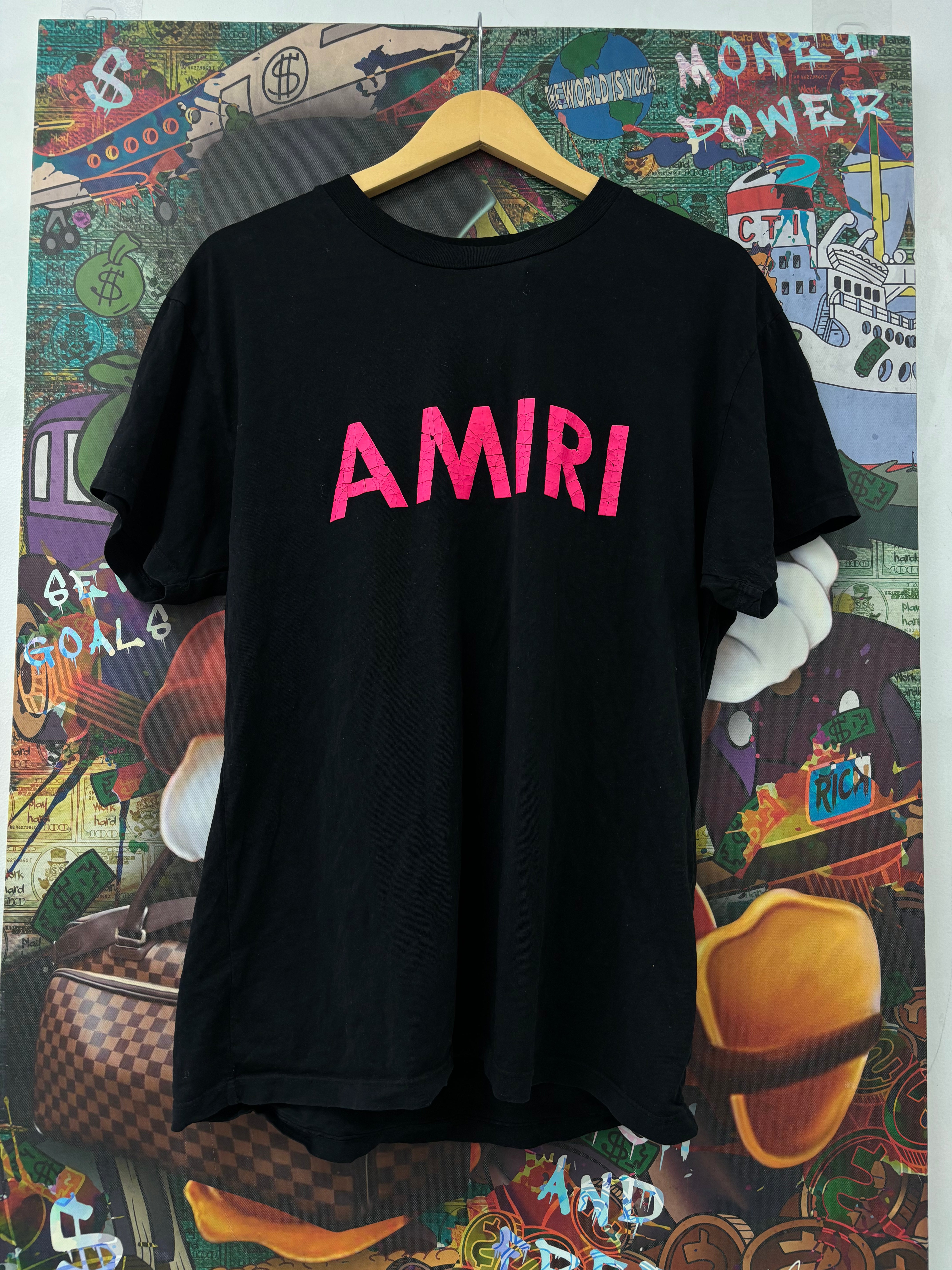 Amiri Pink Crackle Core Tee Black Used Small