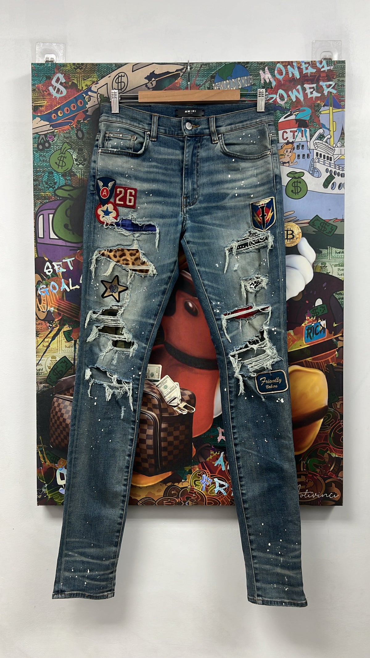 Amiri Light Wash Art Patchwork Jeans