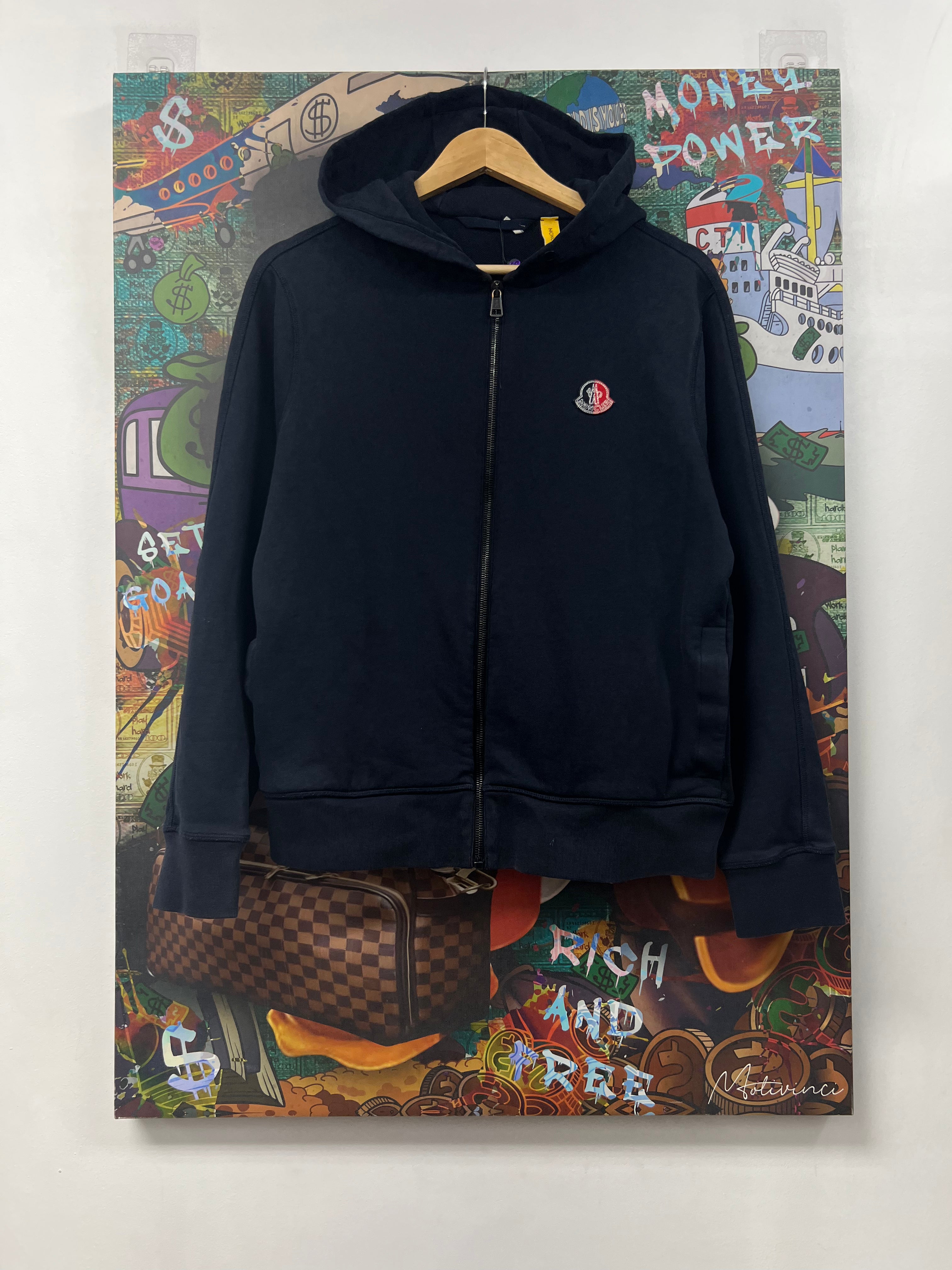 Moncler Navy Zip Up Hoodie