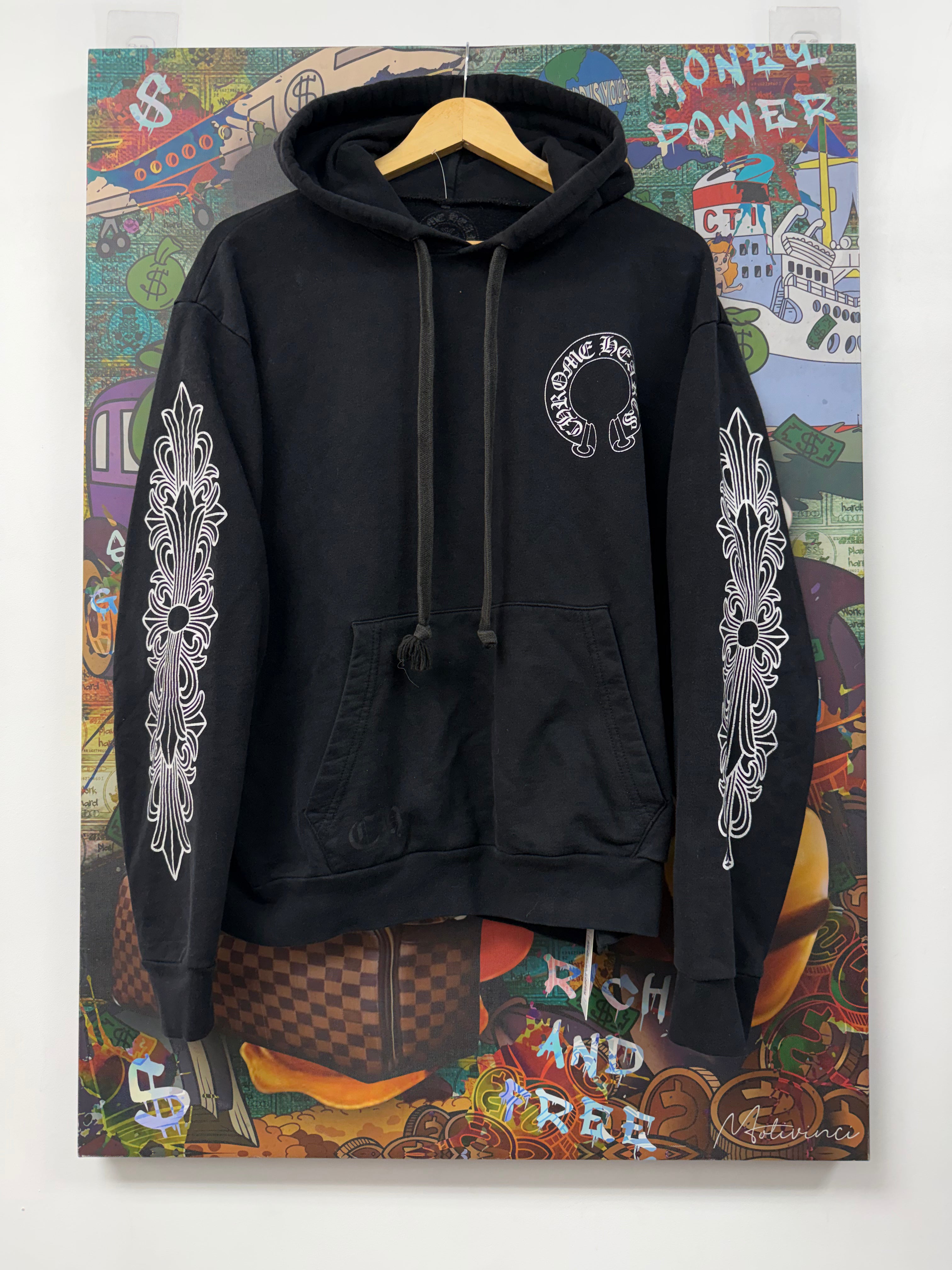 Chrome Hearts Black Floral Horseshoe Hoodie