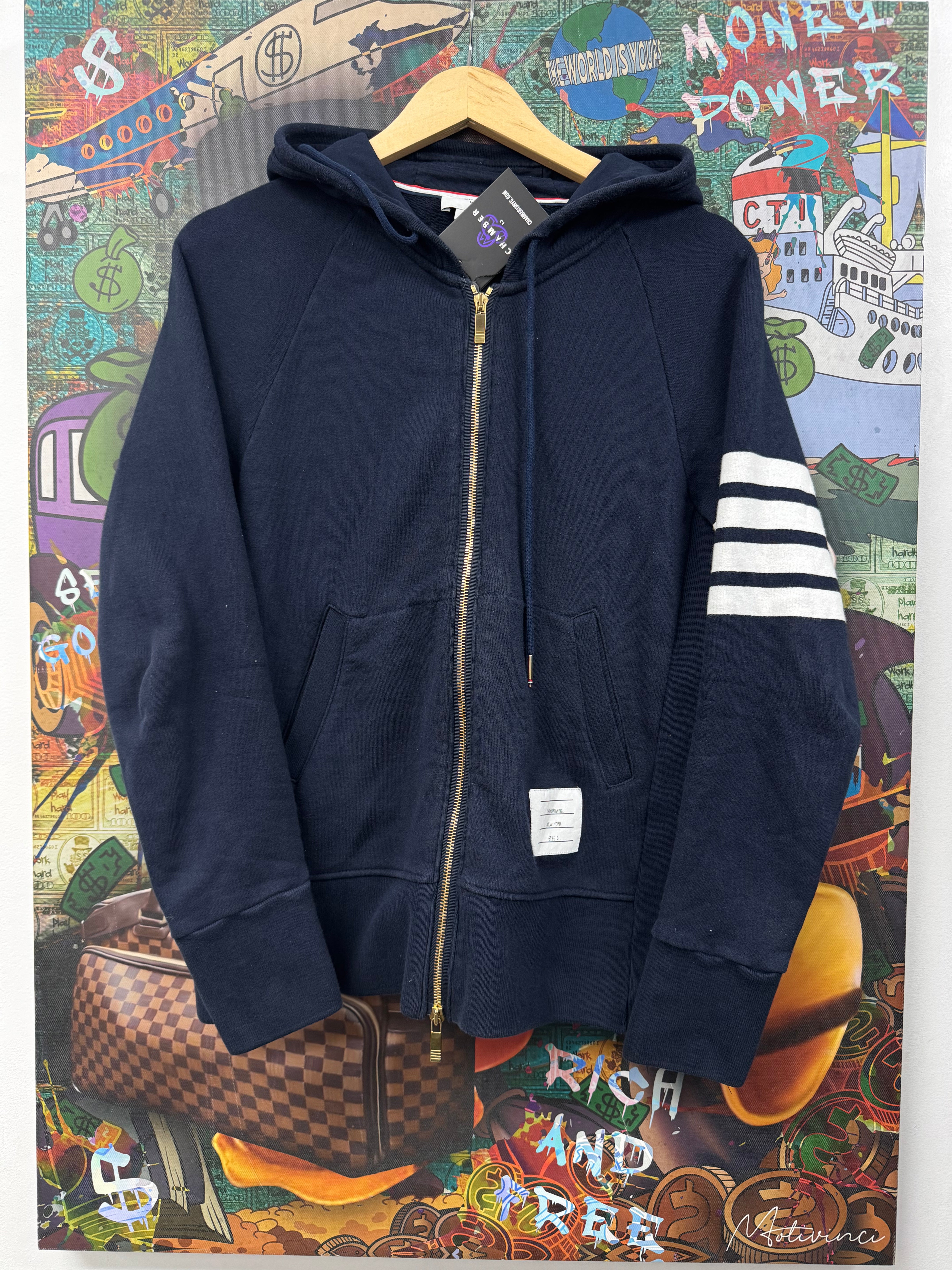 Thom Browne Navy White 4 Bar Zip Up