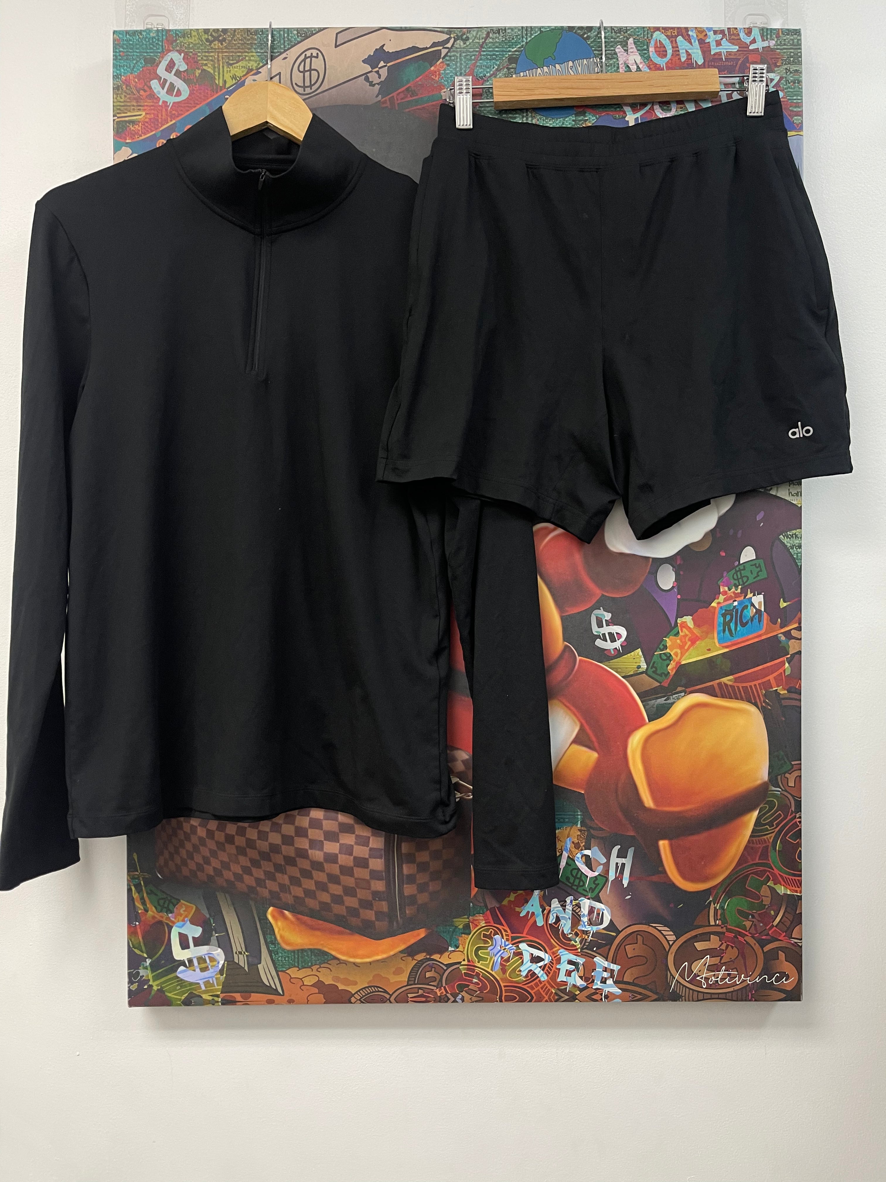 Alo Black Quarter Zip & Shorts Fleece Set