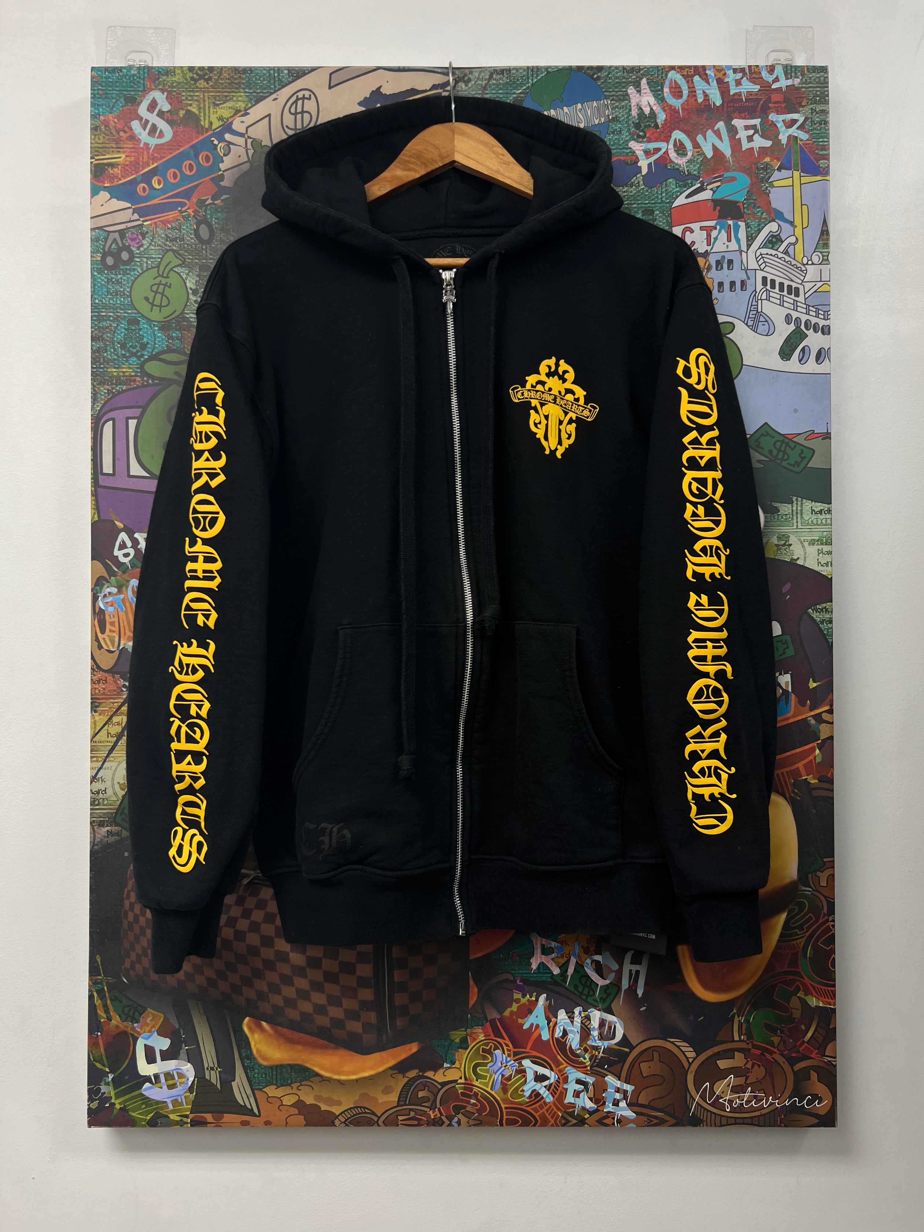 Chrome Hearts Black Yellow Dagger Thermal Lined Zip Up