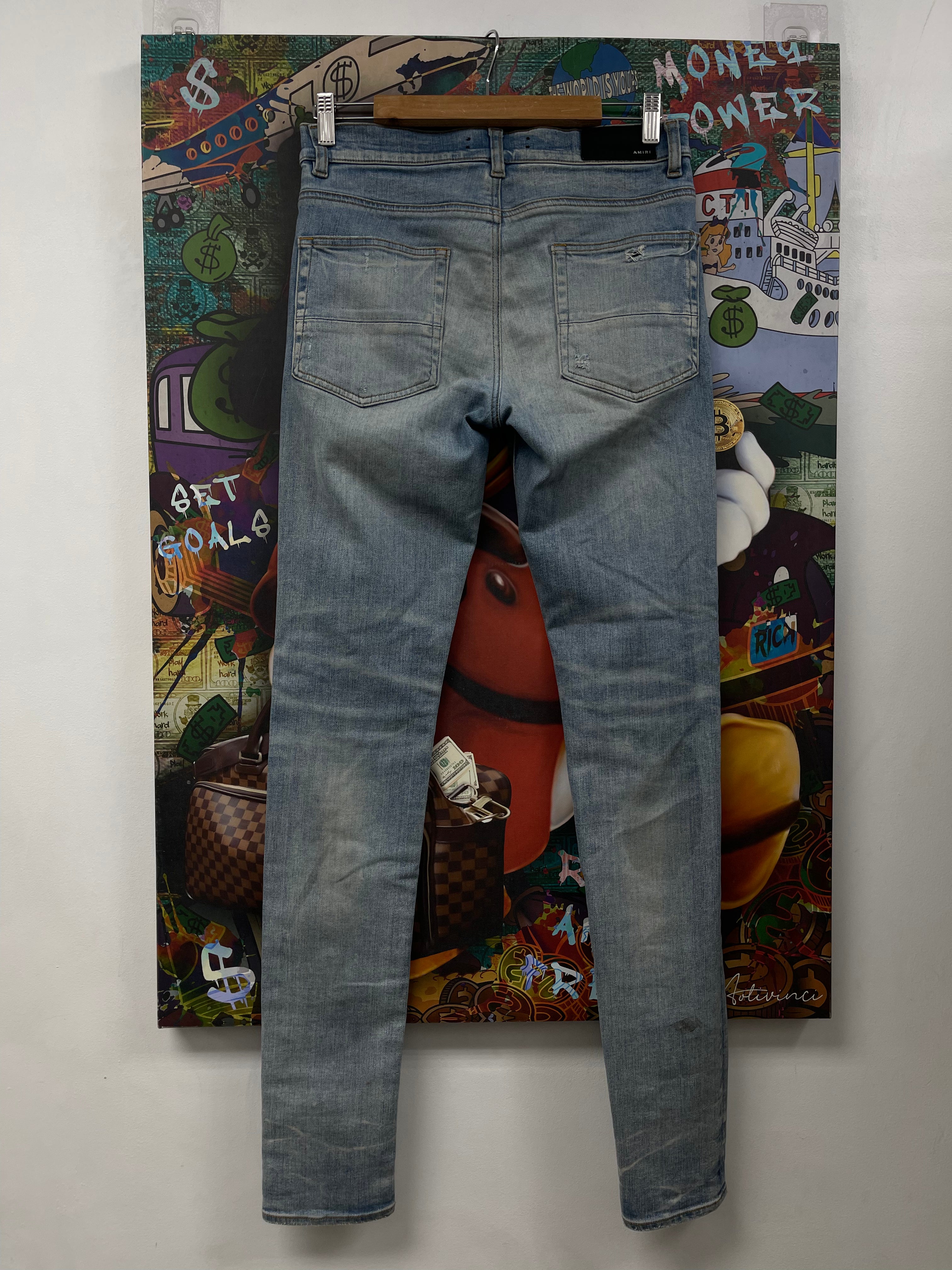 Amiri MX1 Light Wash Black Patch (Missing Metal Tag) Jeans