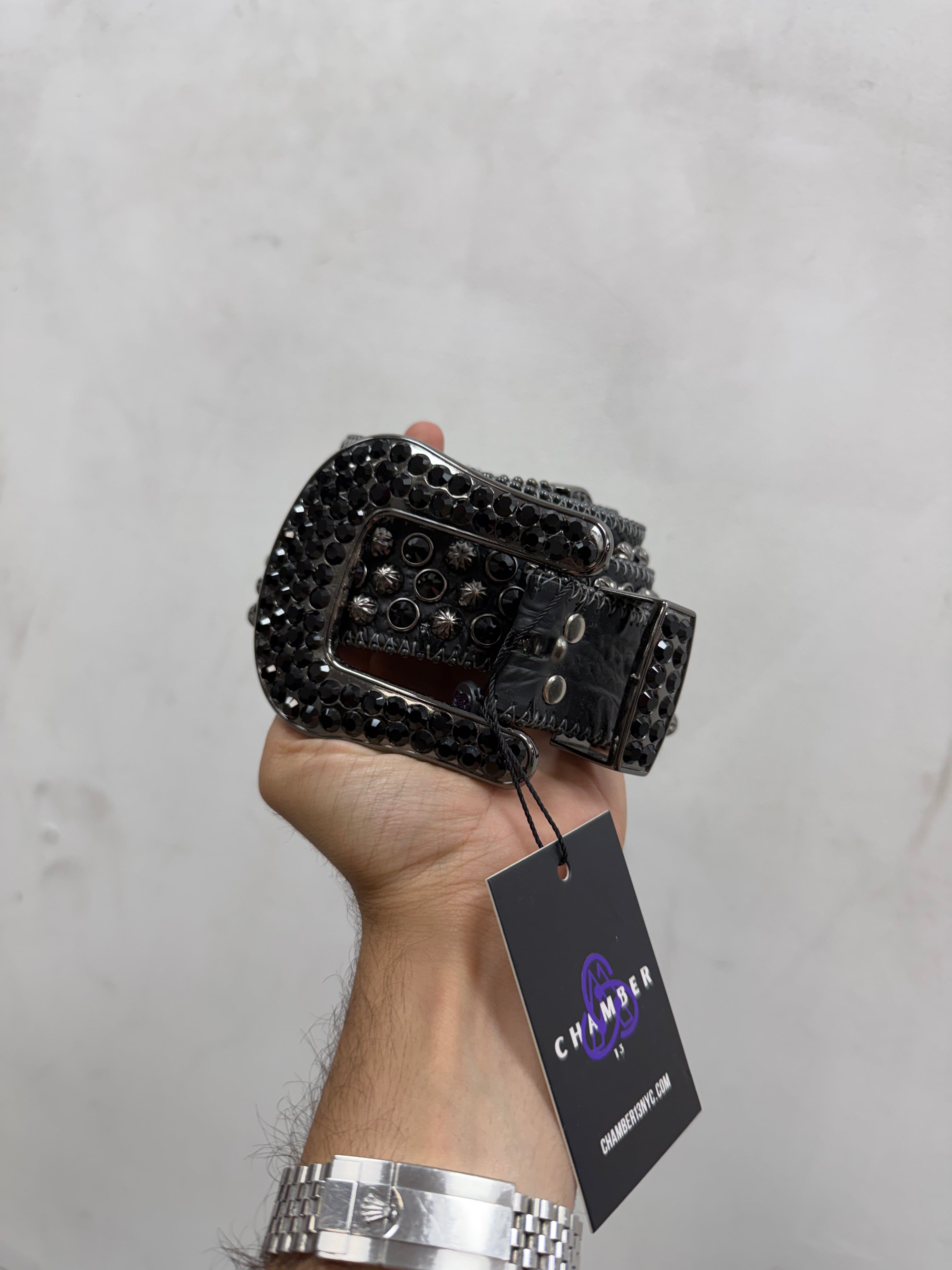 BB Simon Black Snakeskin Studded Belt