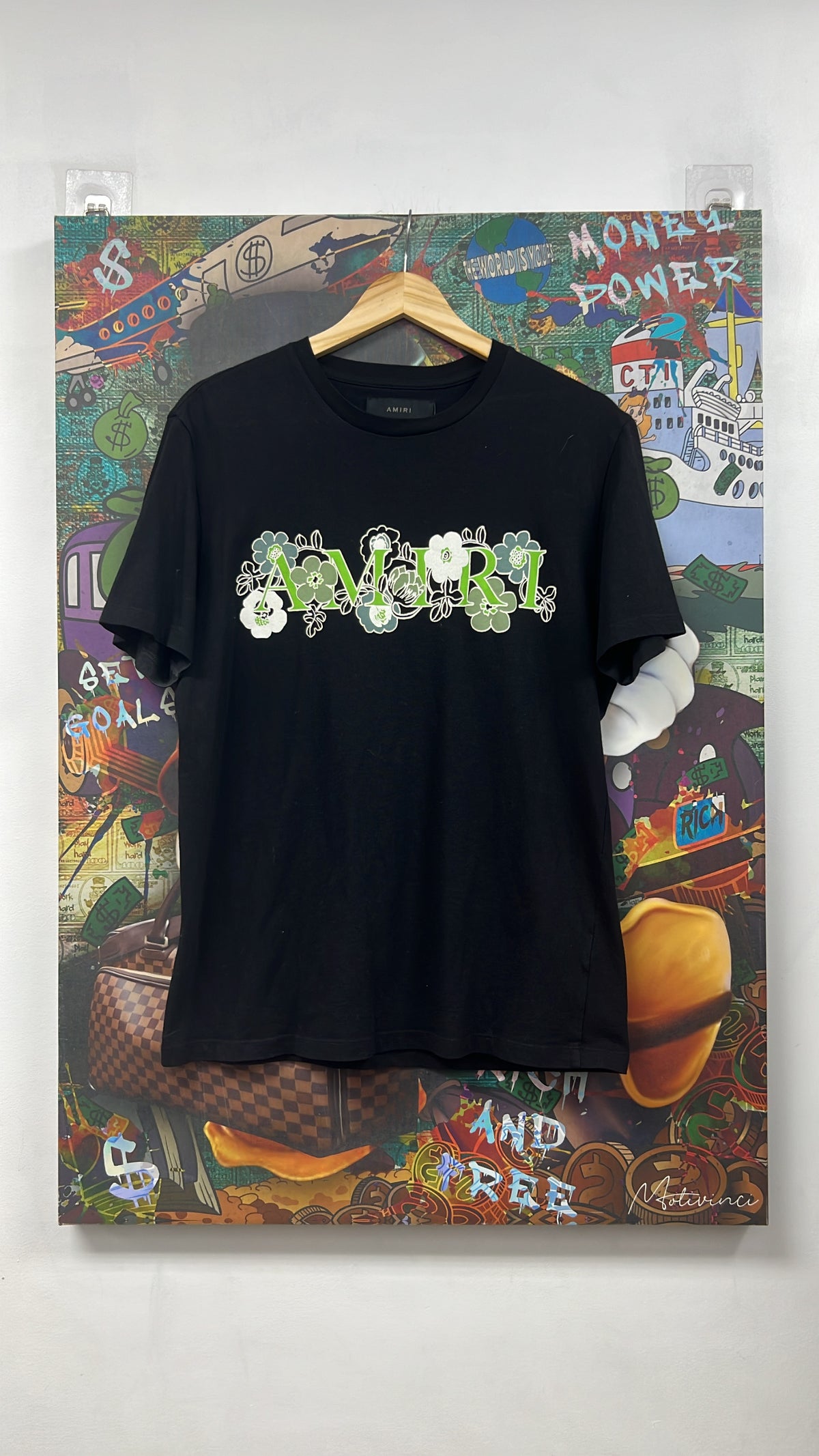 Amiri Black Green Floral Tee